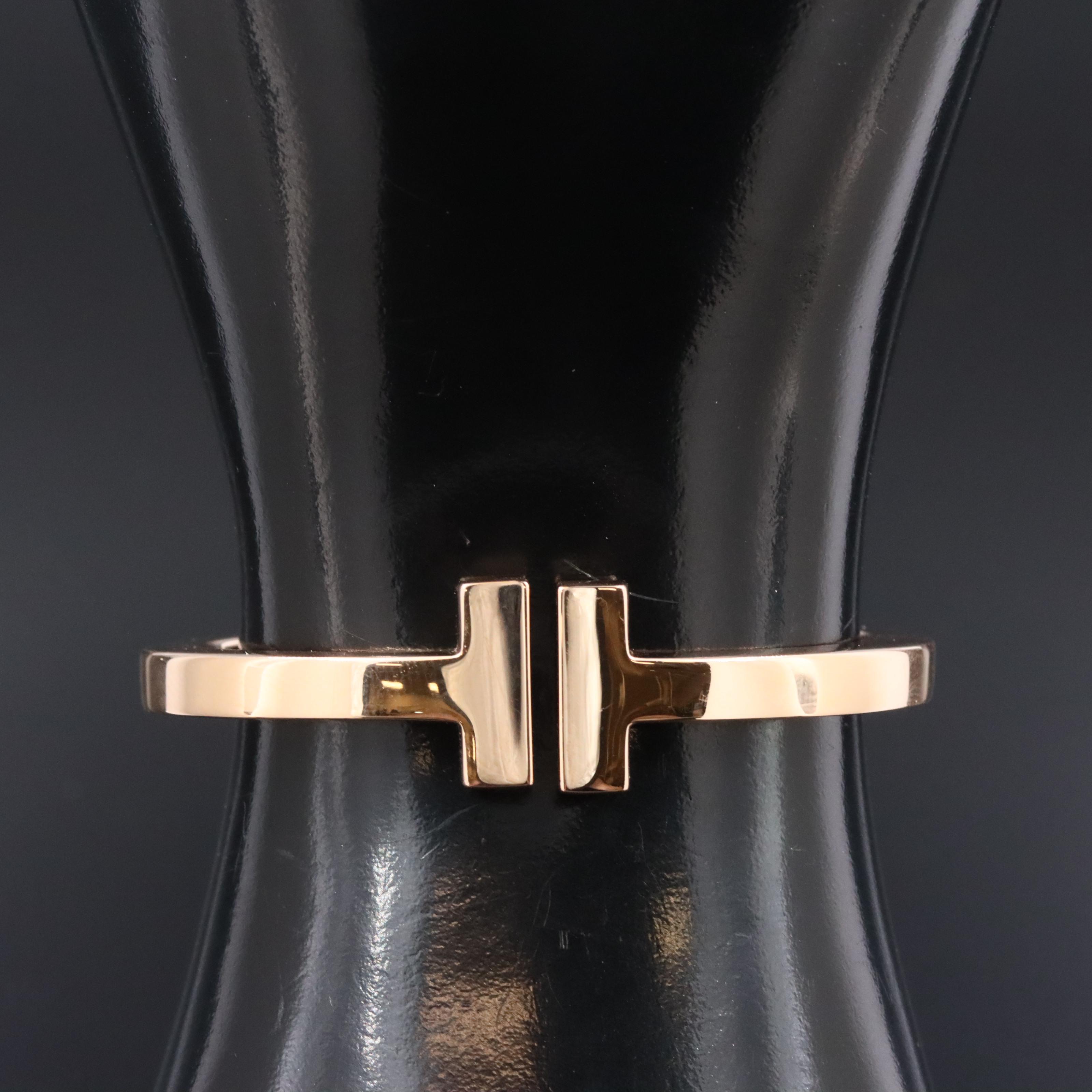 Tiffany & Co. T 18K Rose Gold Square Hinged Bracelet