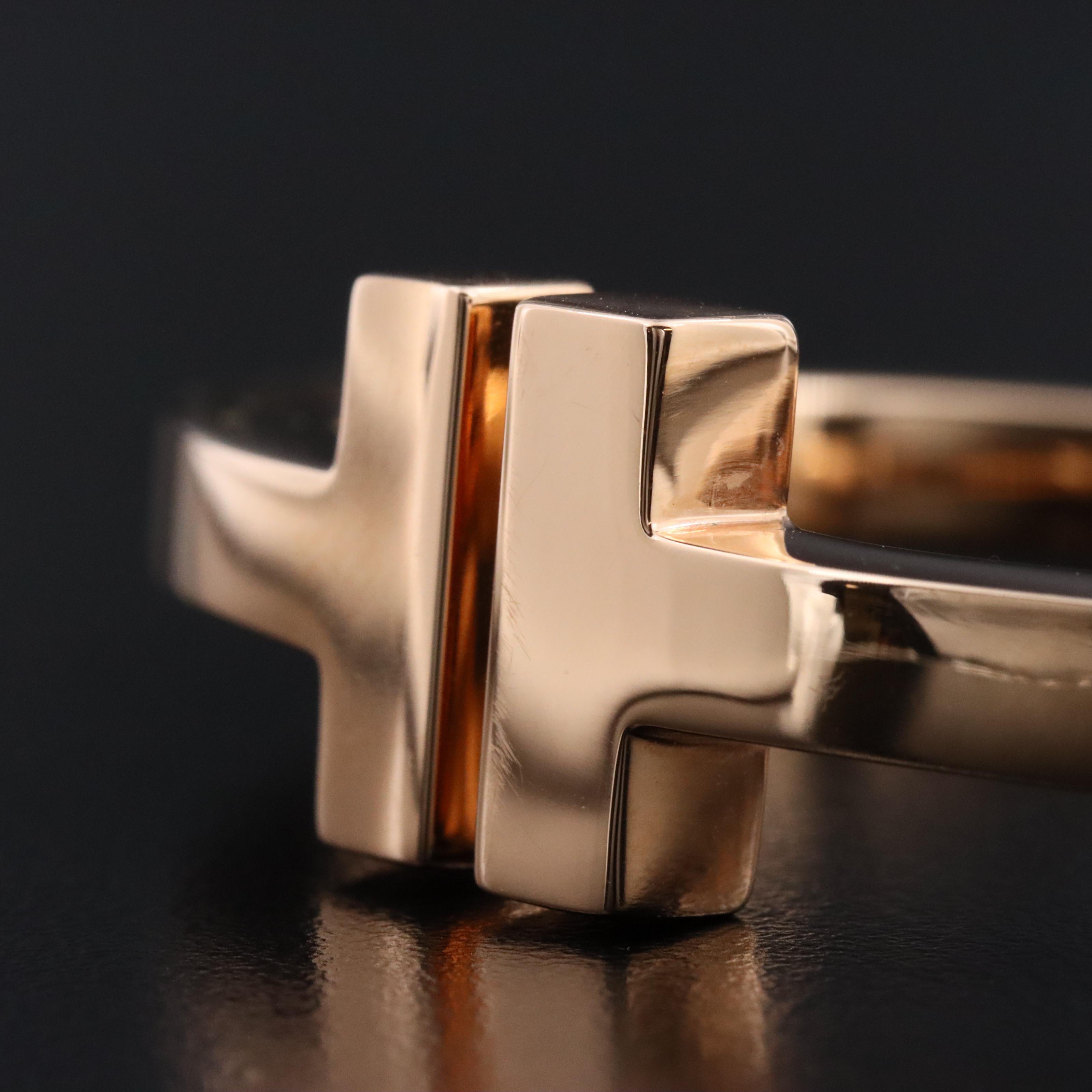 Tiffany & Co. T 18K Rose Gold Square Hinged Bracelet