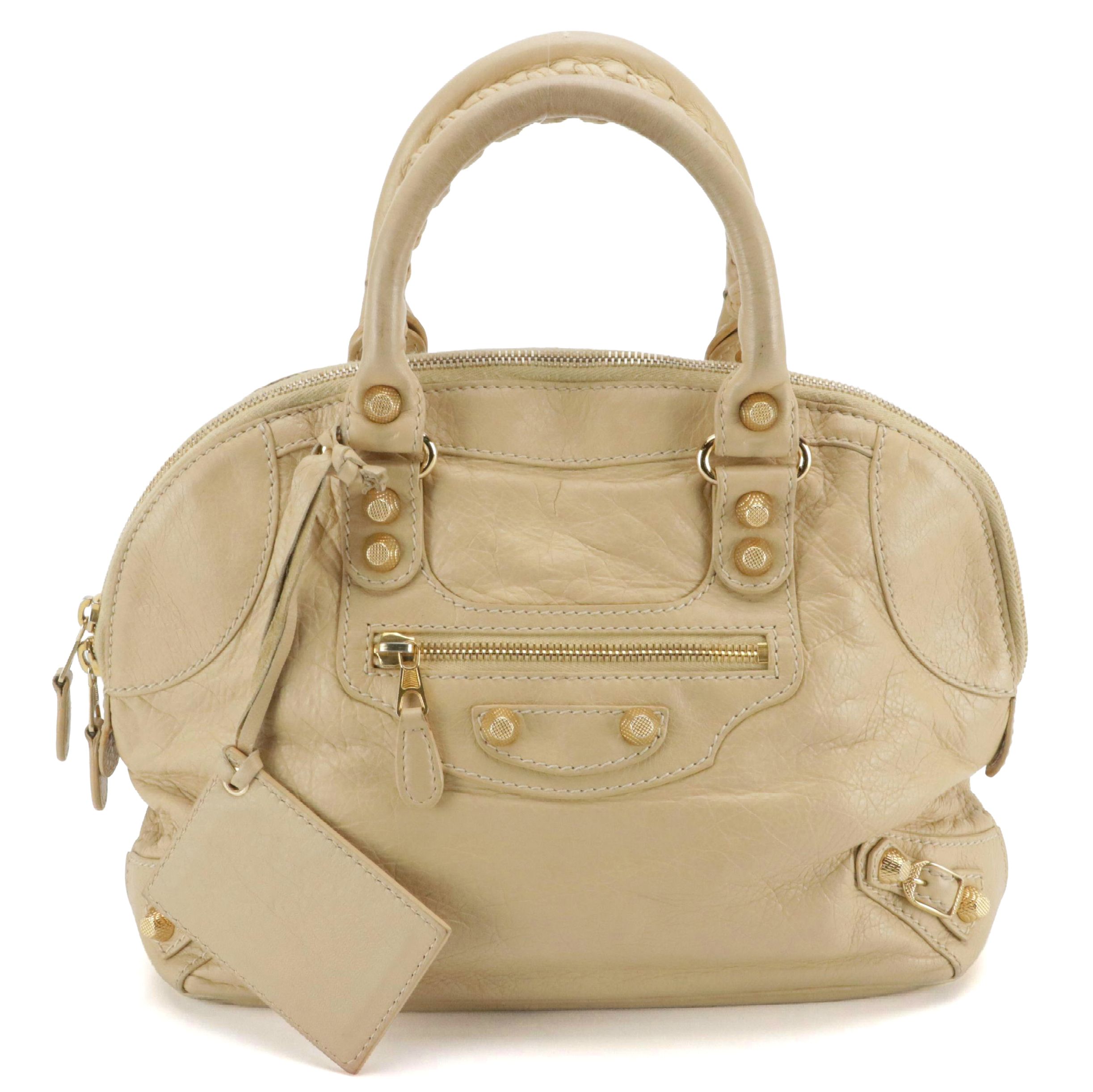 Balenciaga Small Classic Bowling Bag in Beige Agneau Leather