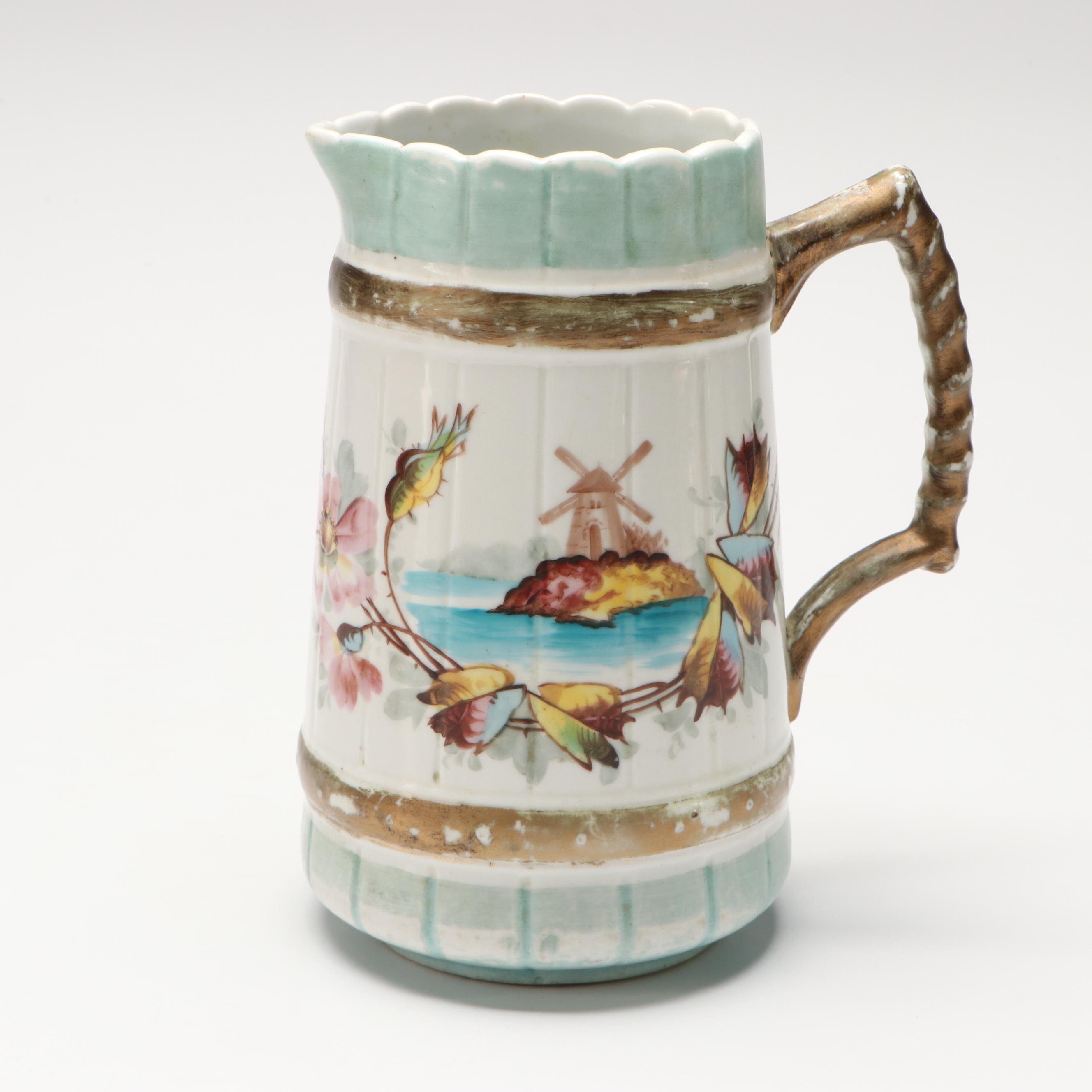 Weller and Other Pitchers, German Porcelain Teapot, and Veramic Vase