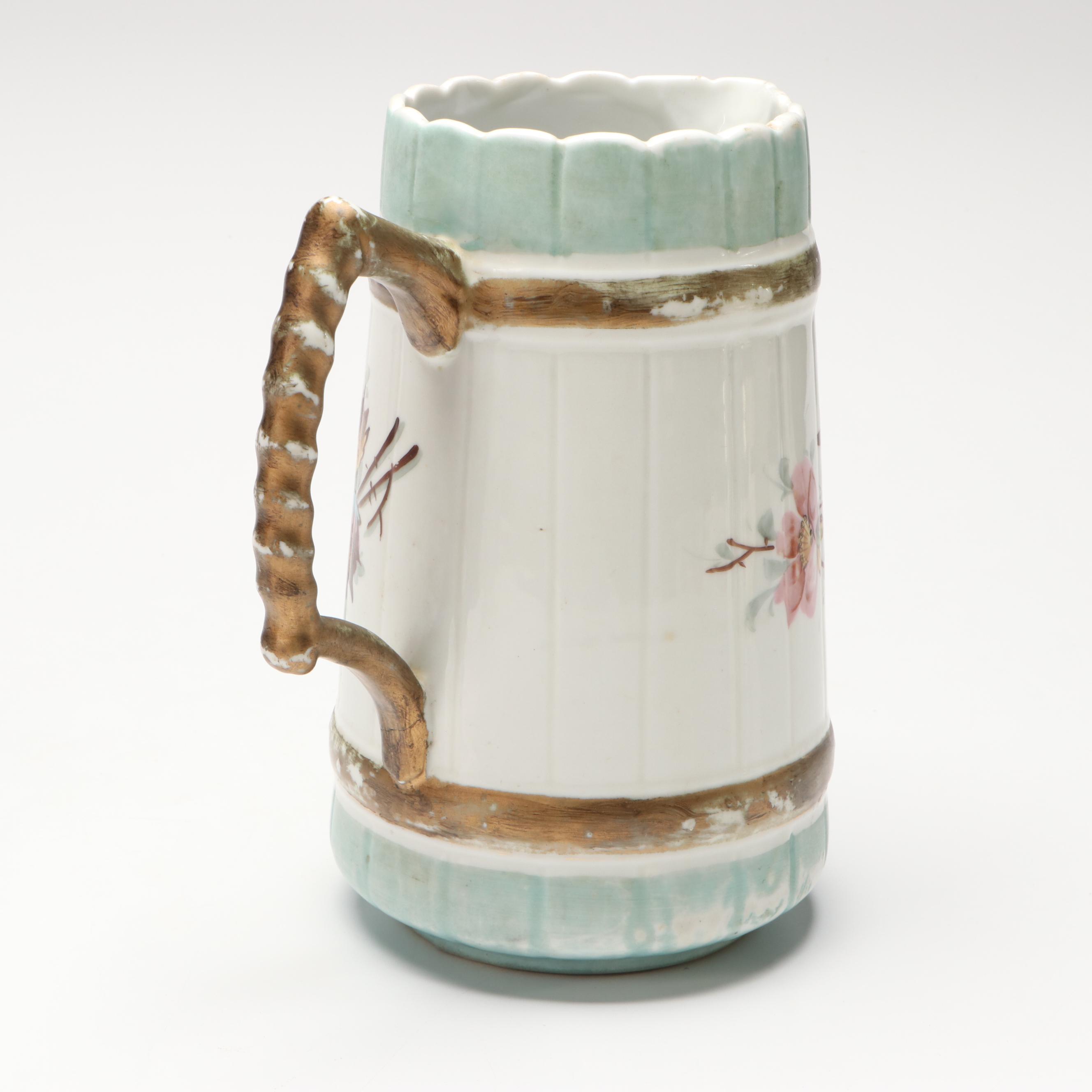 Weller and Other Pitchers, German Porcelain Teapot, and Veramic Vase