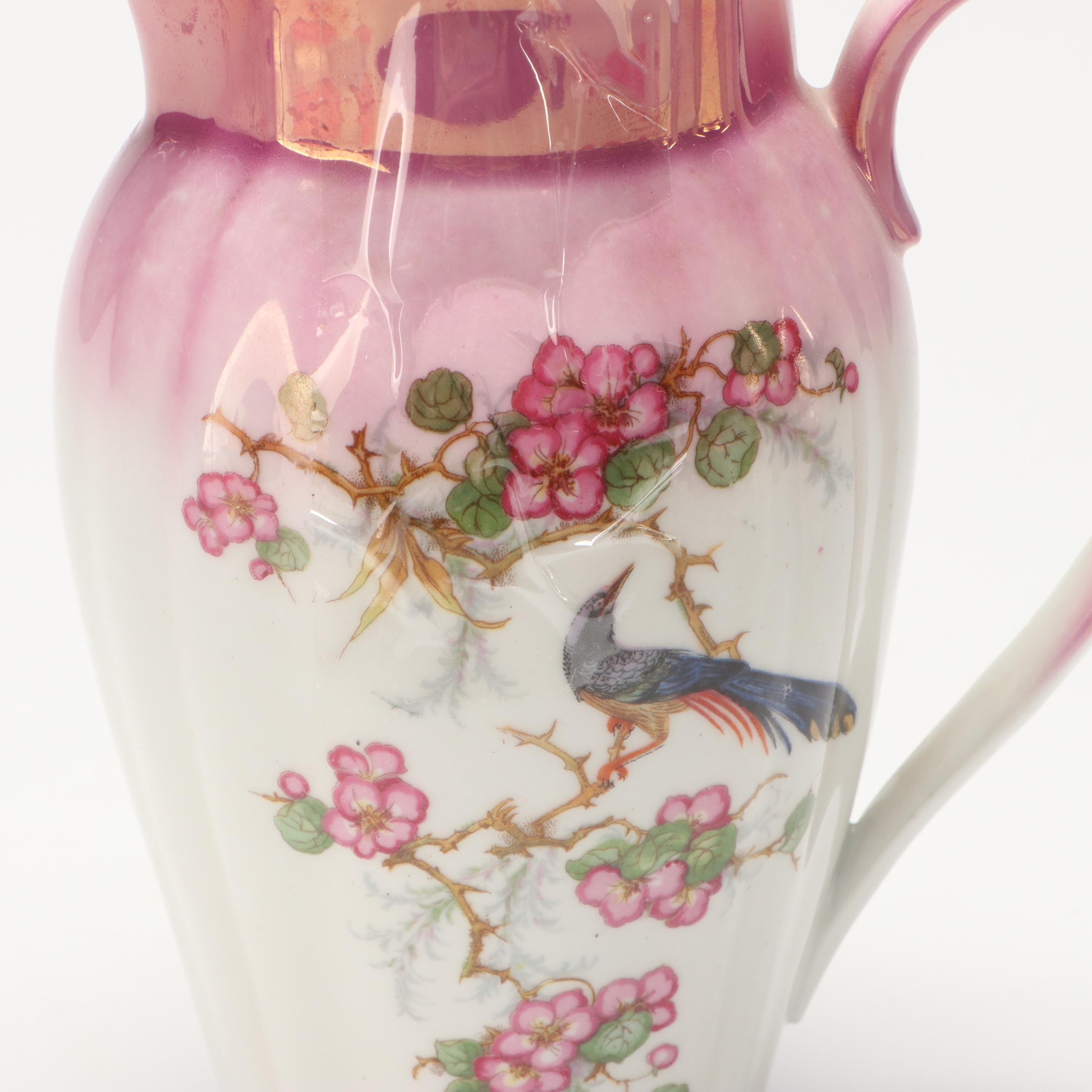 Weller and Other Pitchers, German Porcelain Teapot, and Veramic Vase