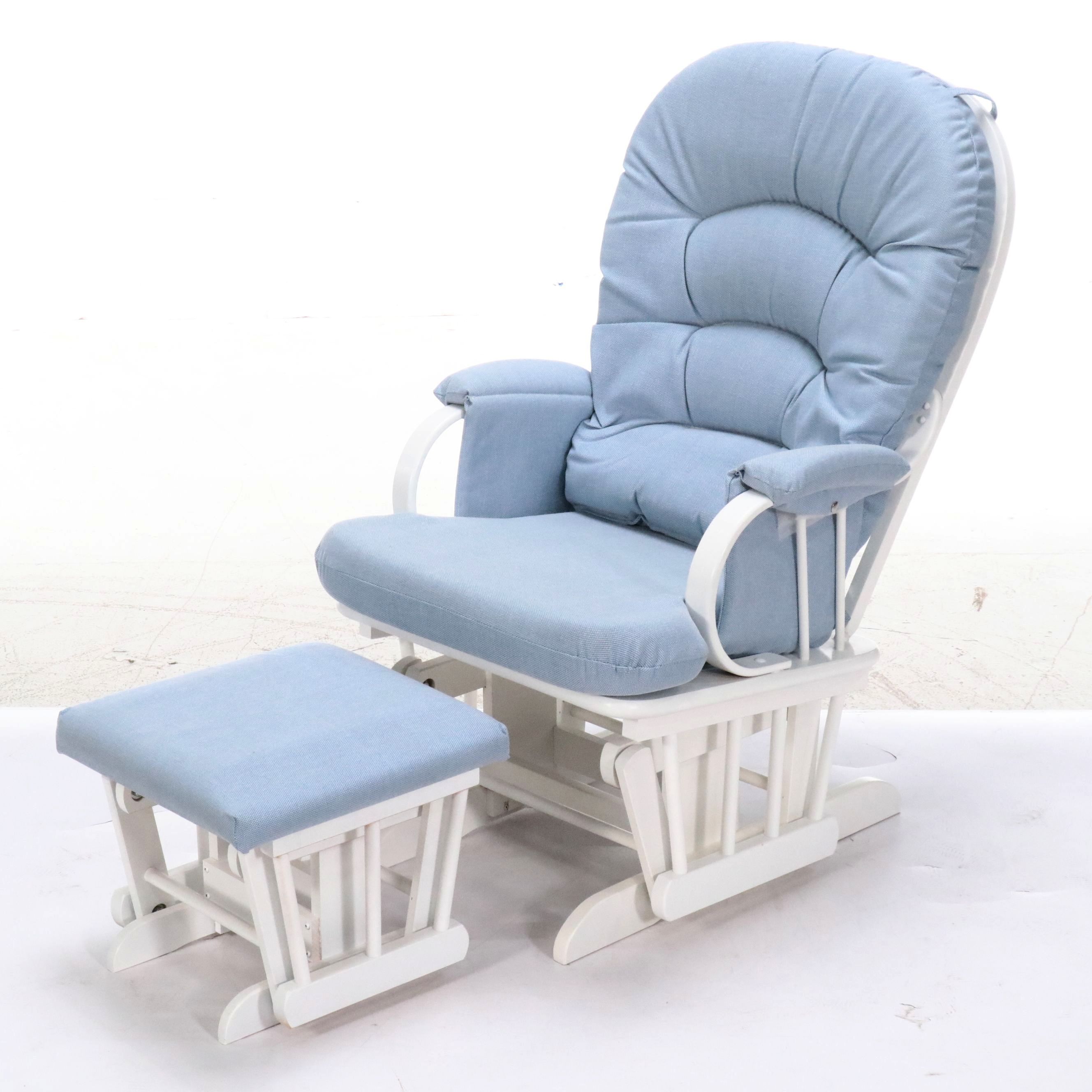 Shermag White-Painted Wood Glider with Ottoman