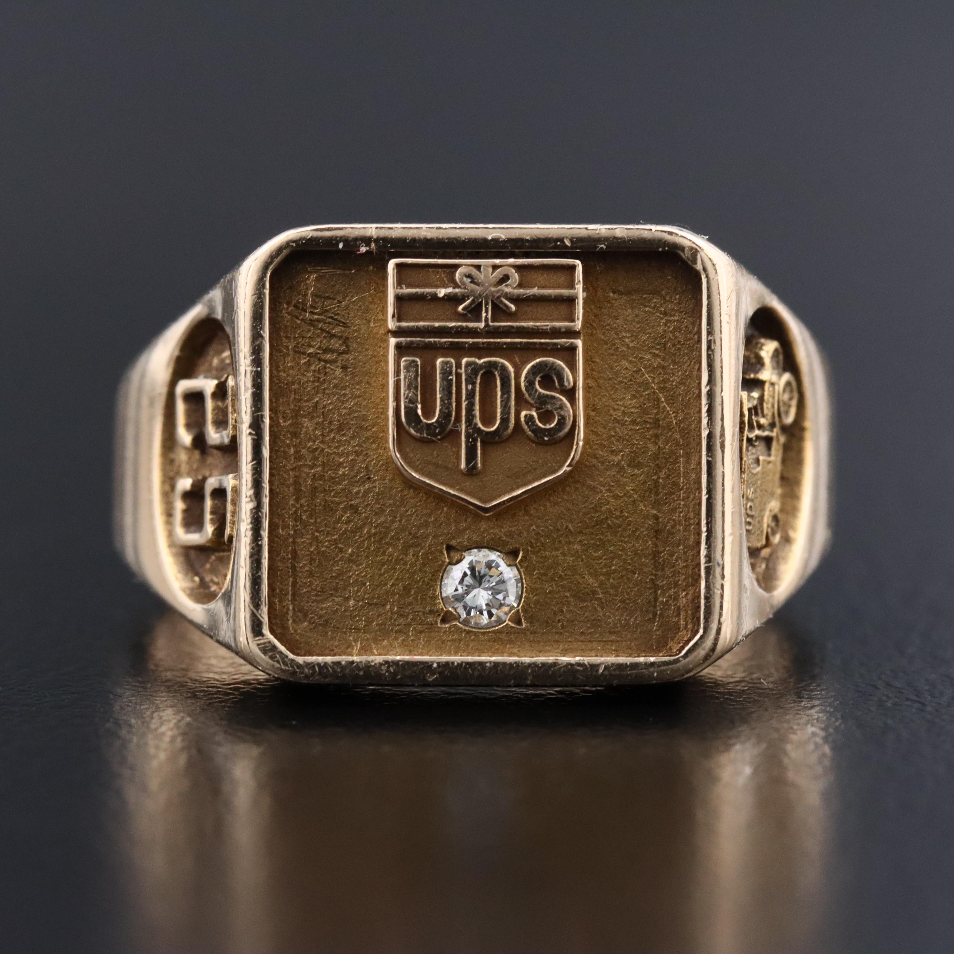 10K 0.05 CT Diamond UPS 25 Years of Service, Signet Ring
