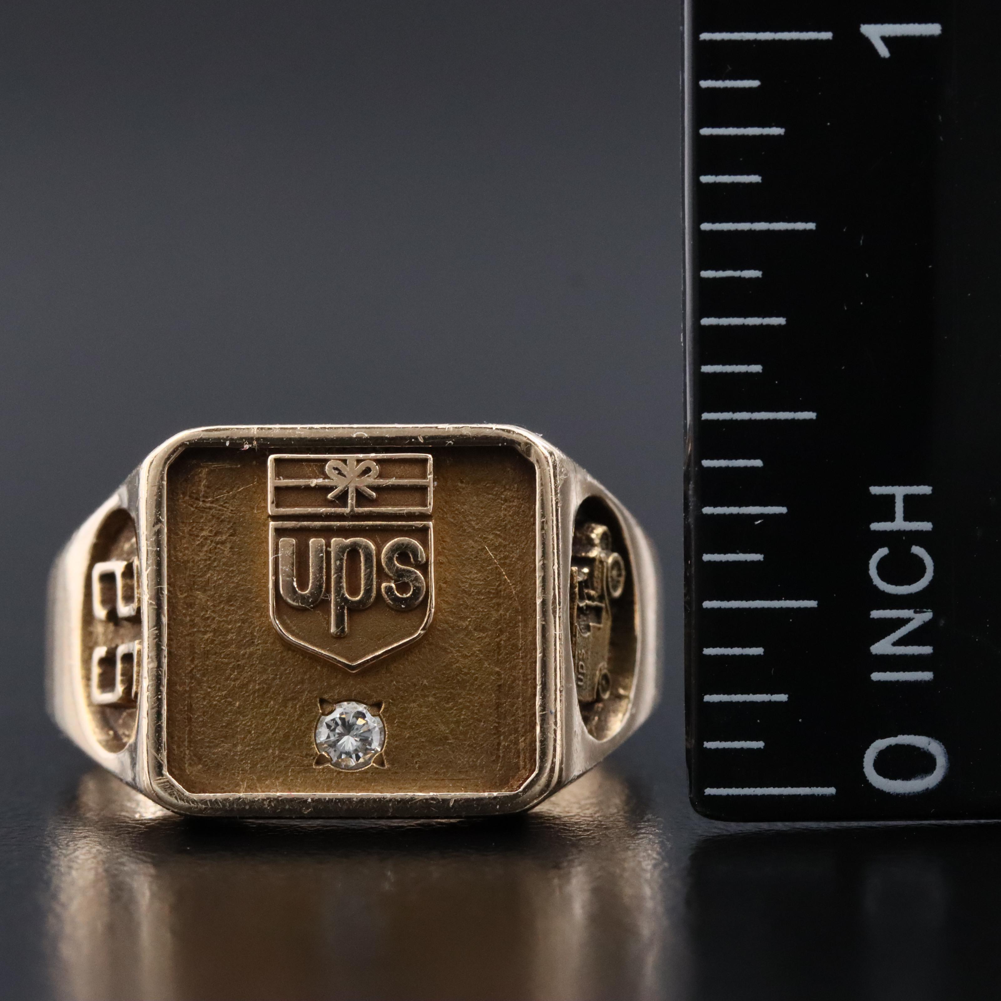 10K 0.05 CT Diamond UPS 25 Years of Service, Signet Ring