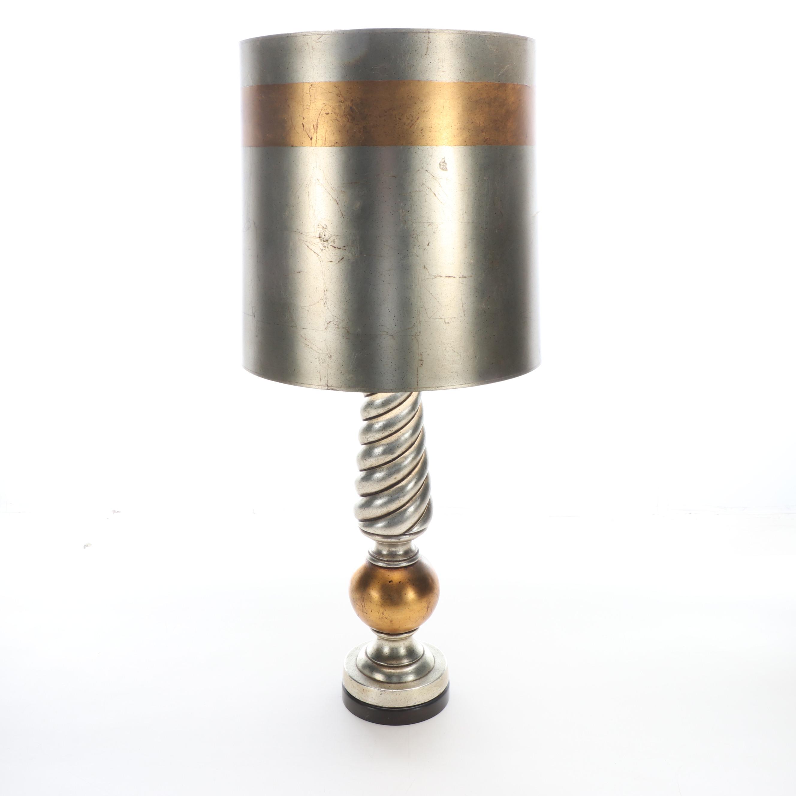 Frederick Cooper Silver Gilt and Copper Finish Spiral Pillar Table Lamp