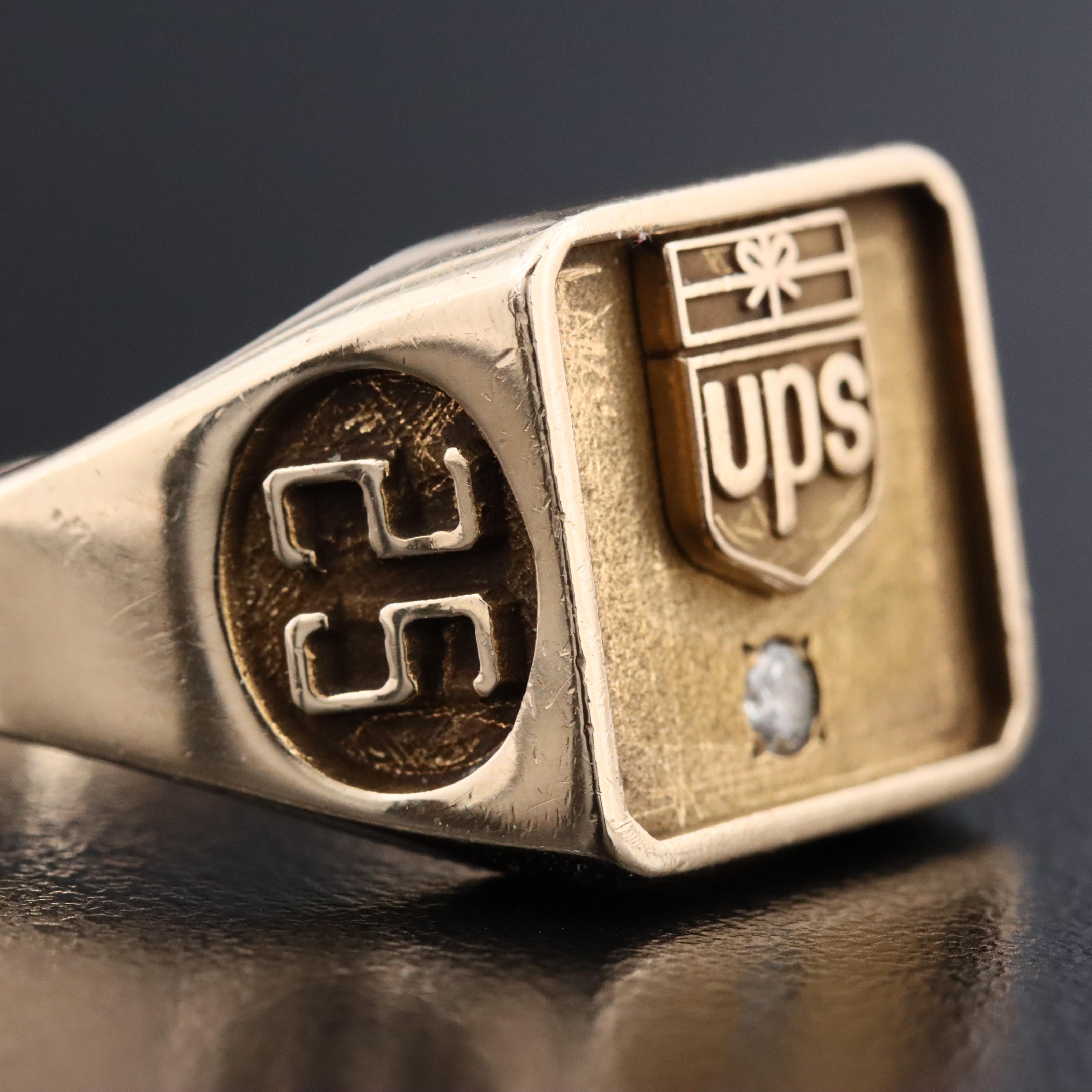 10K 0.05 CT Diamond UPS 25 Years of Service, Signet Ring