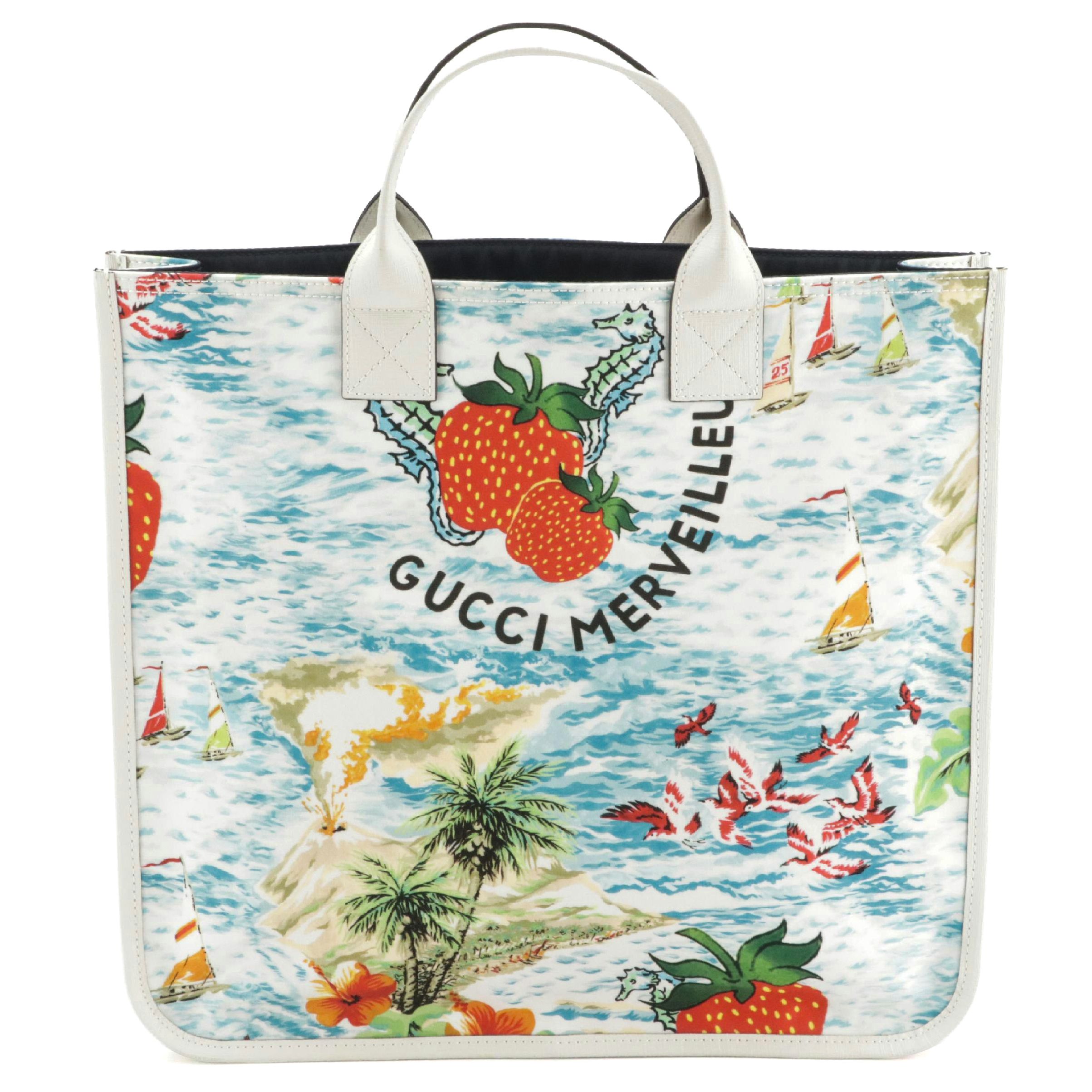 Gucci Kids "Gucci Merveilleux" Printed Recyled Nylon Tote with Leather Trim