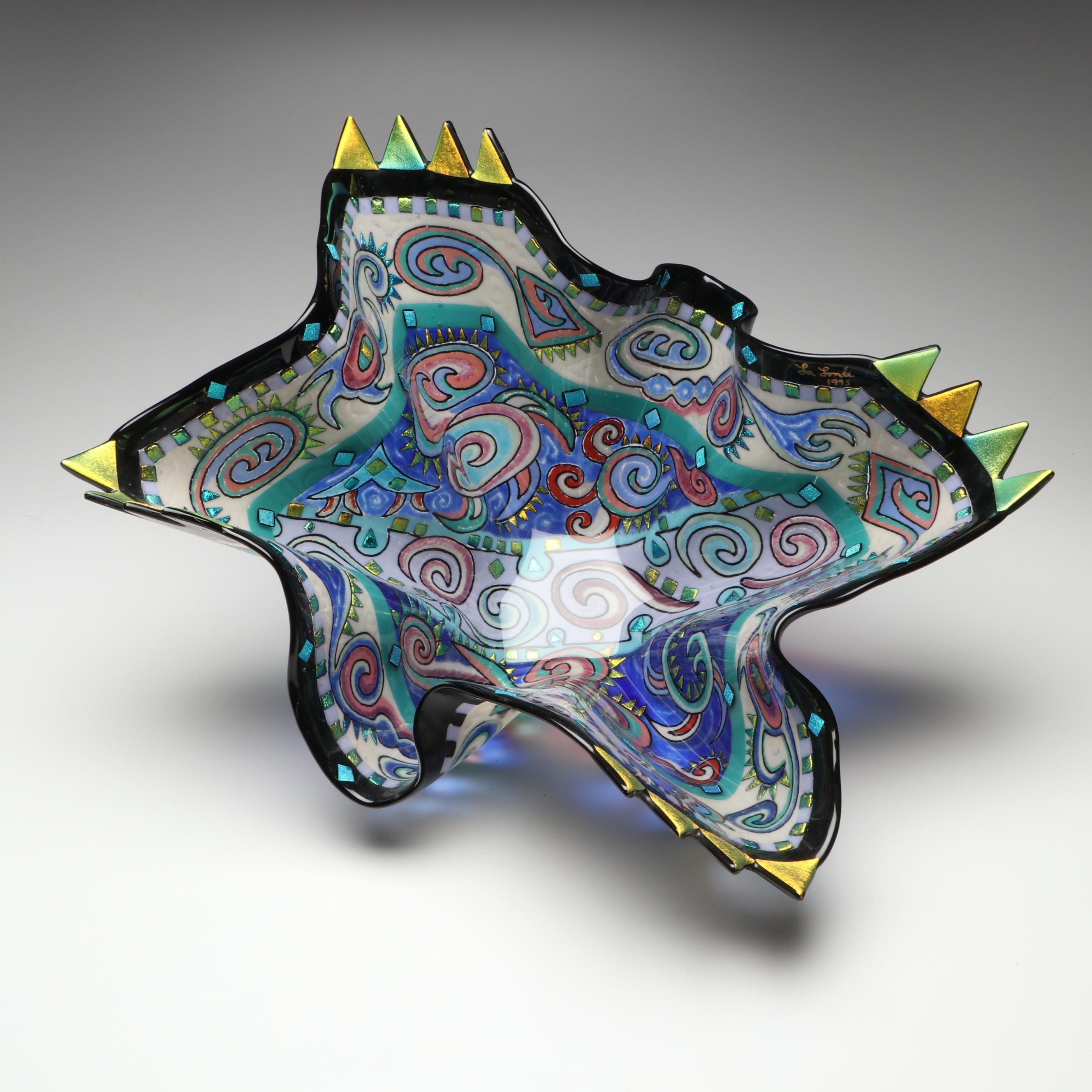 Richard La Londe Geometric Art Glass Decorative Bowl, 1993