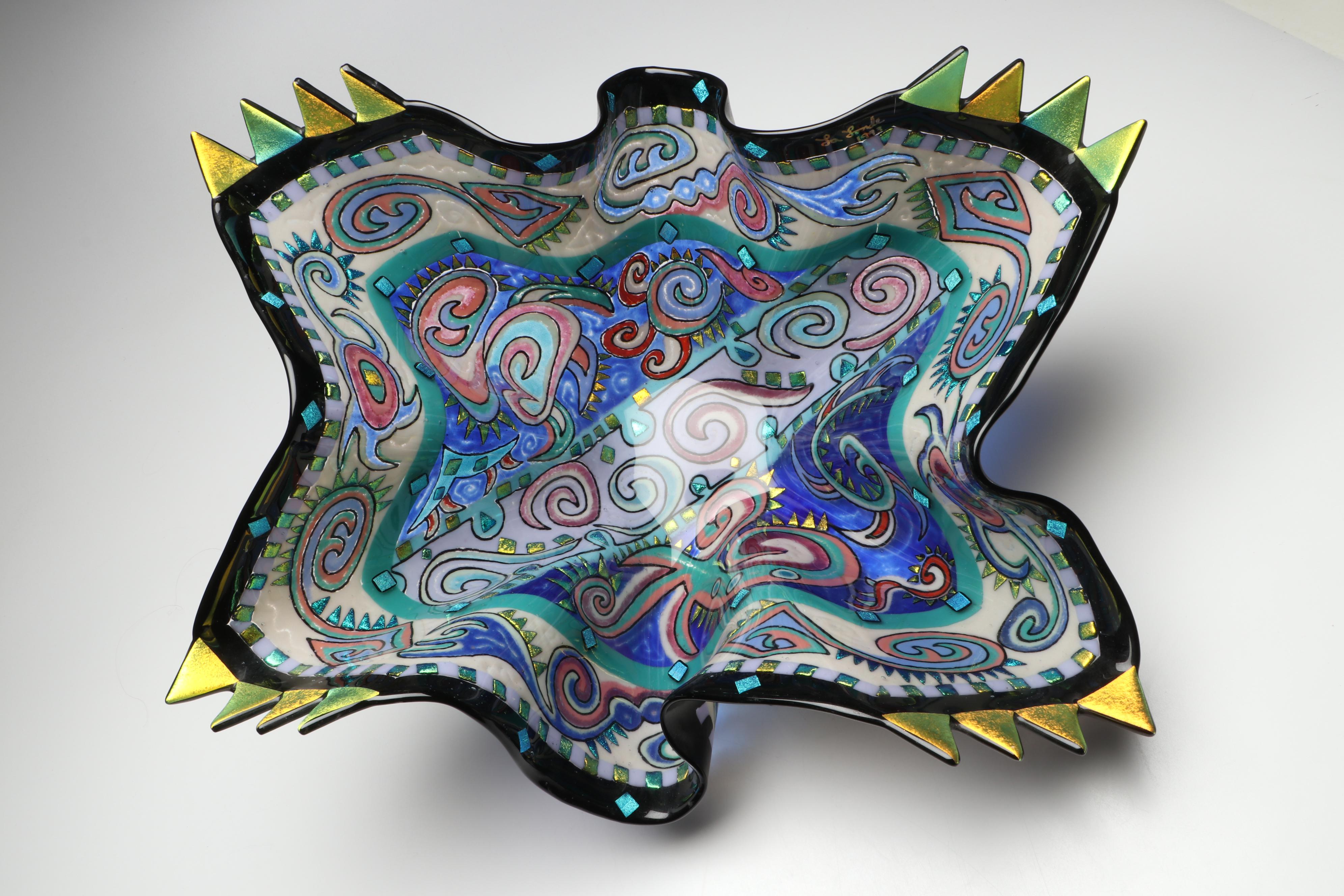 Richard La Londe Geometric Art Glass Decorative Bowl, 1993