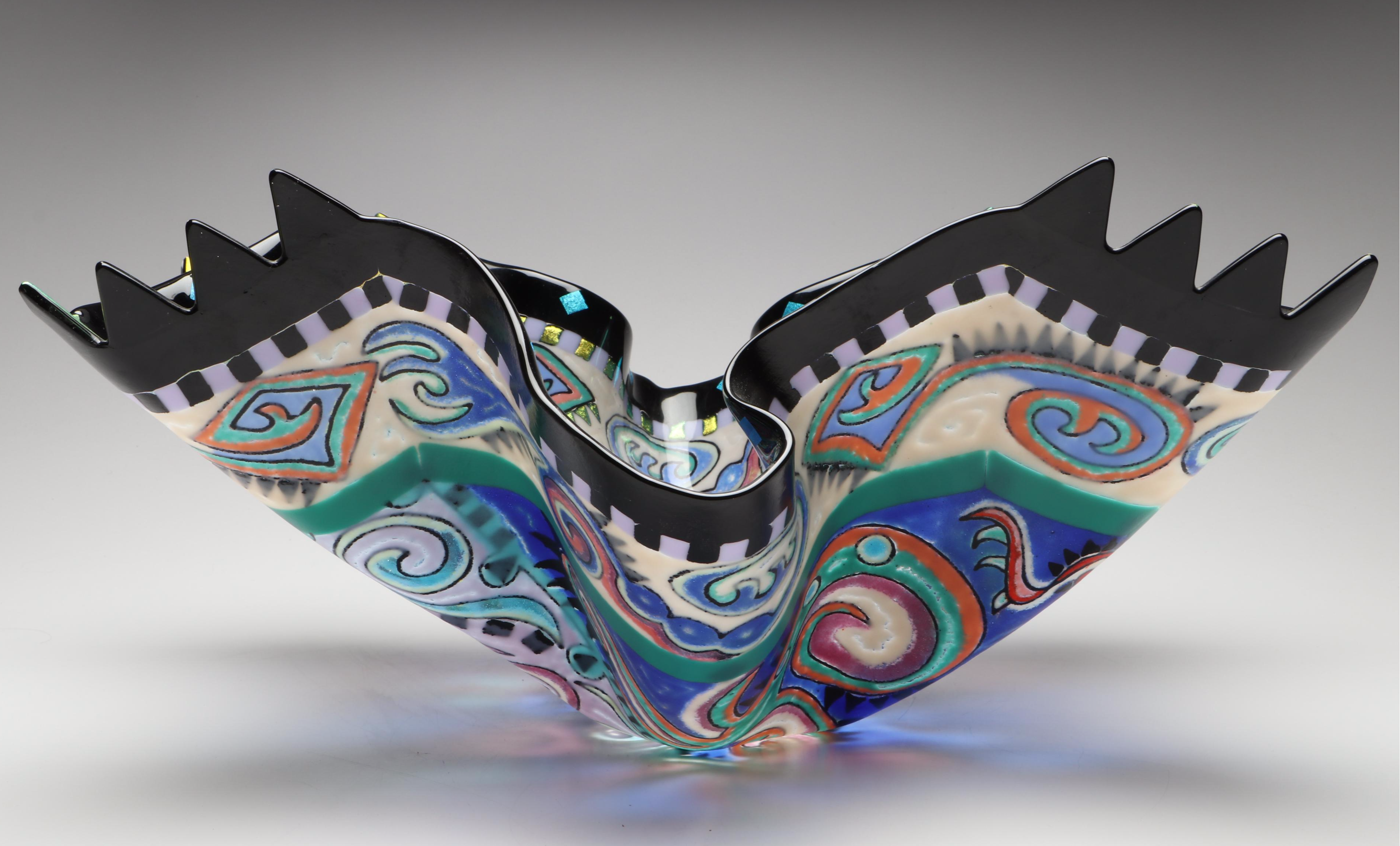 Richard La Londe Geometric Art Glass Decorative Bowl, 1993