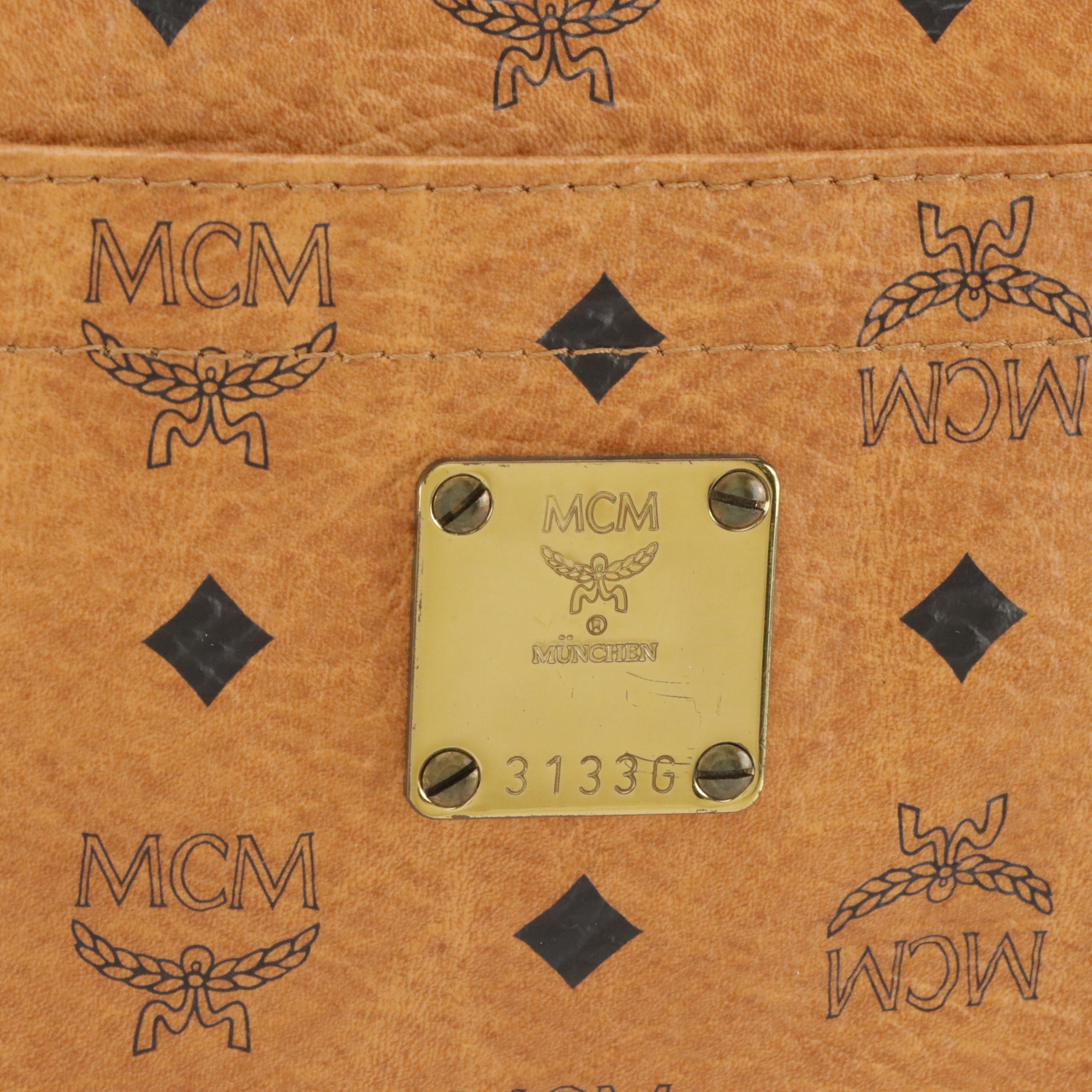 MCM Long Handle Medium Tote Bag in Cognac Visetos Coated Canvas