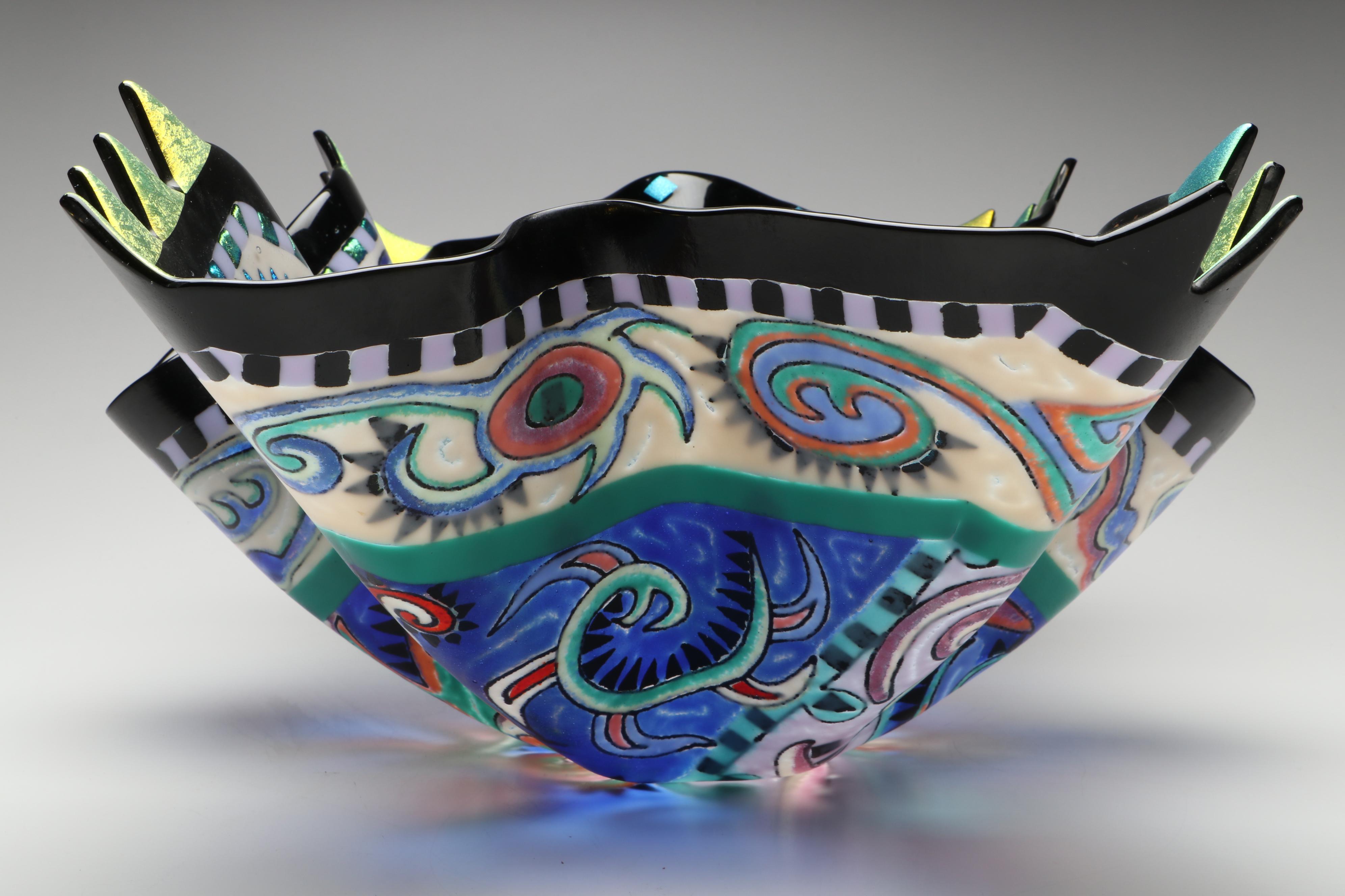 Richard La Londe Geometric Art Glass Decorative Bowl, 1993