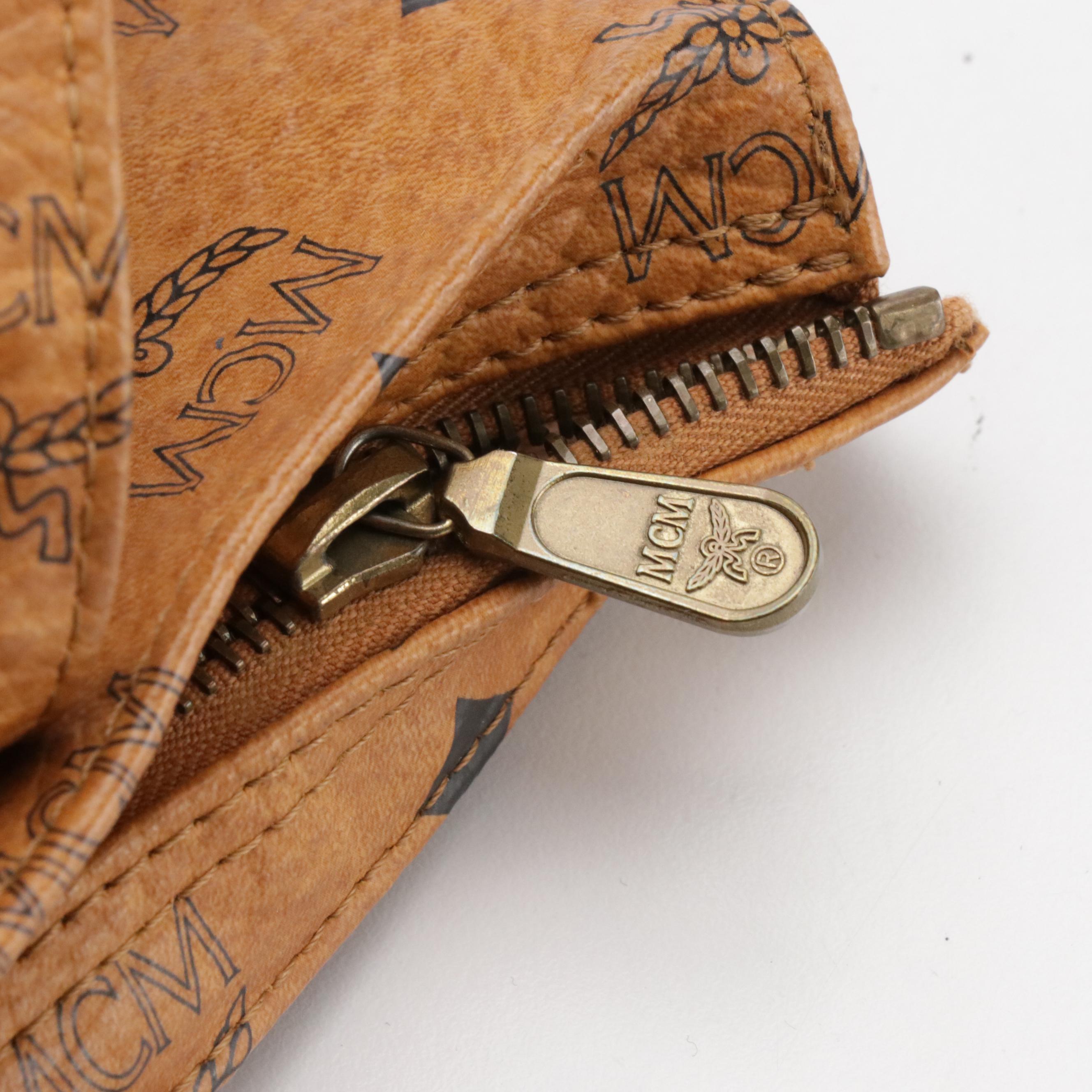 MCM Long Handle Medium Tote Bag in Cognac Visetos Coated Canvas