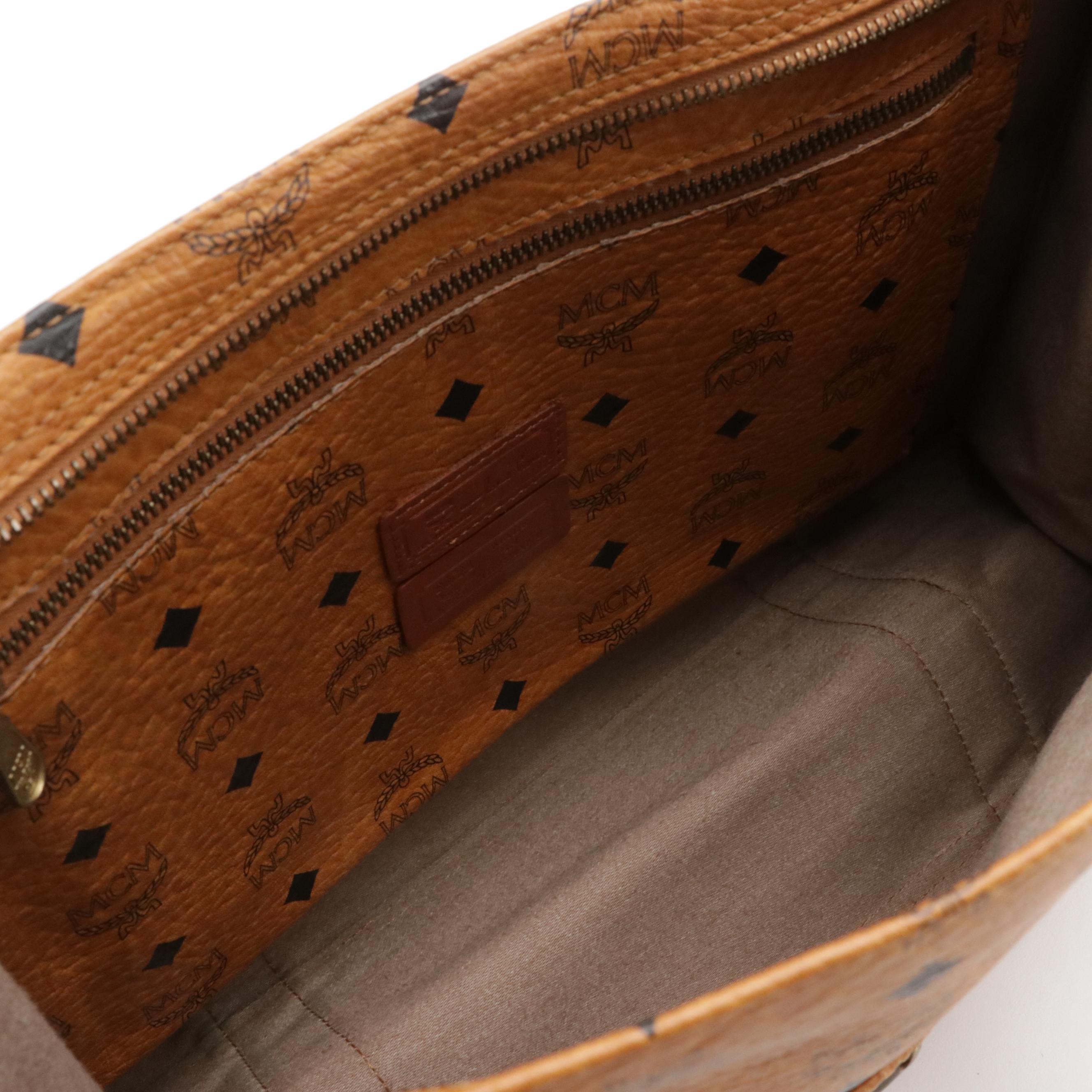 MCM Long Handle Medium Tote Bag in Cognac Visetos Coated Canvas