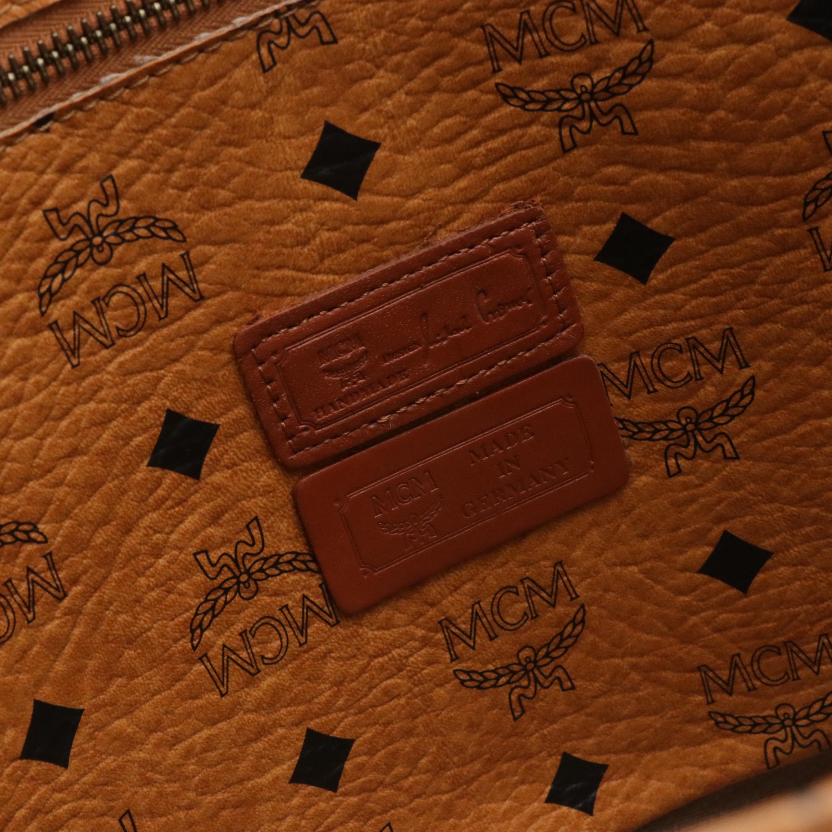 MCM Long Handle Medium Tote Bag in Cognac Visetos Coated Canvas