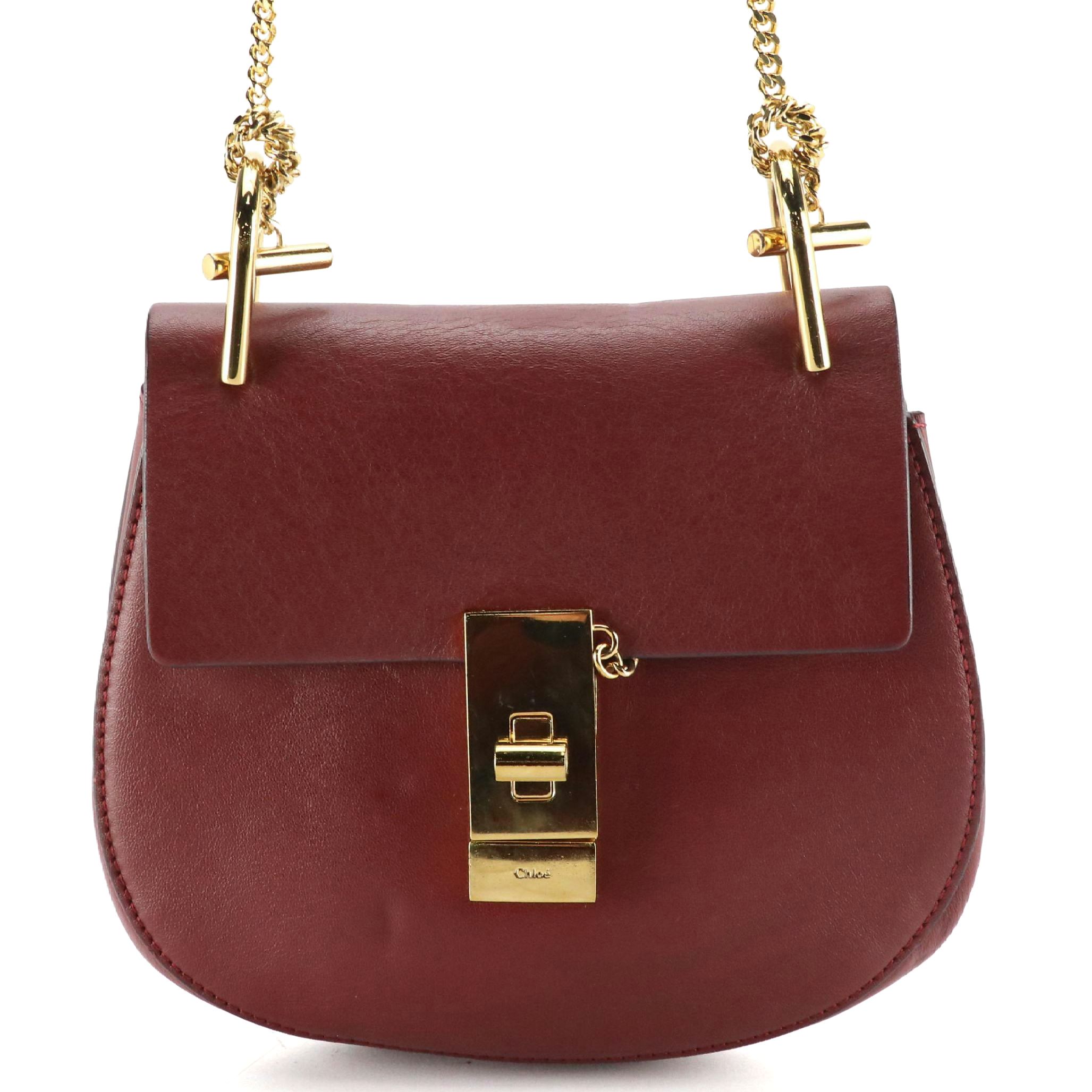 Chloé Drew Chain Strap Crossbody Bag in Burgundy Leather