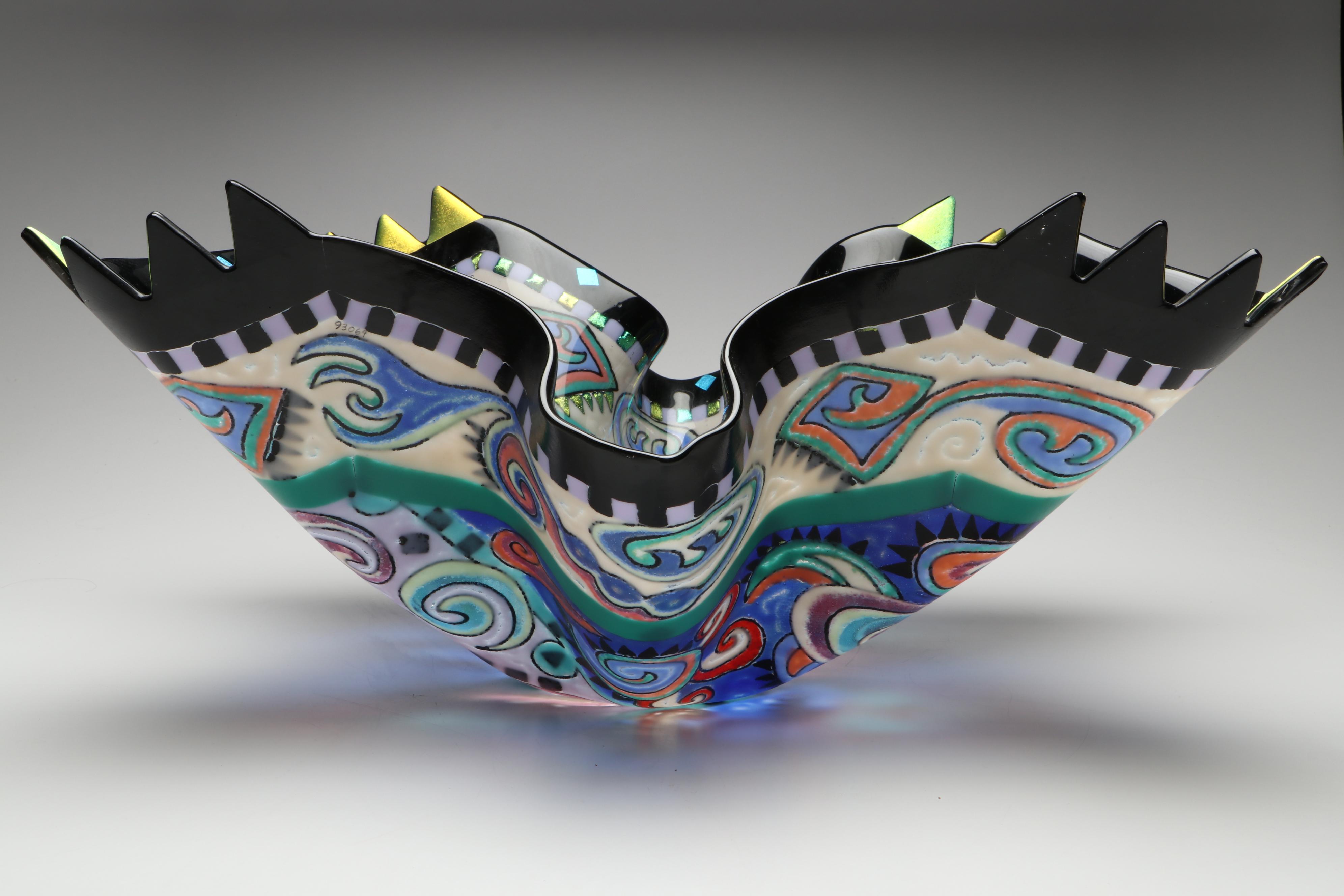 Richard La Londe Geometric Art Glass Decorative Bowl, 1993