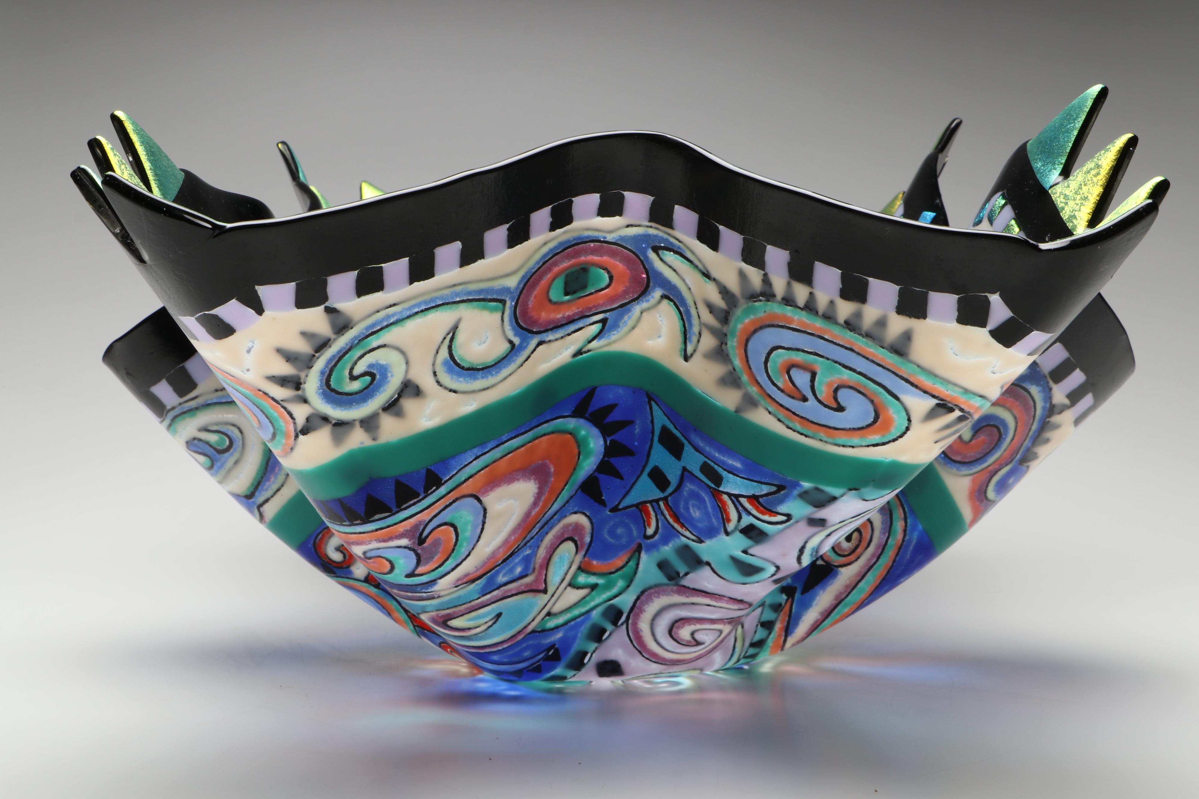 Richard La Londe Geometric Art Glass Decorative Bowl, 1993