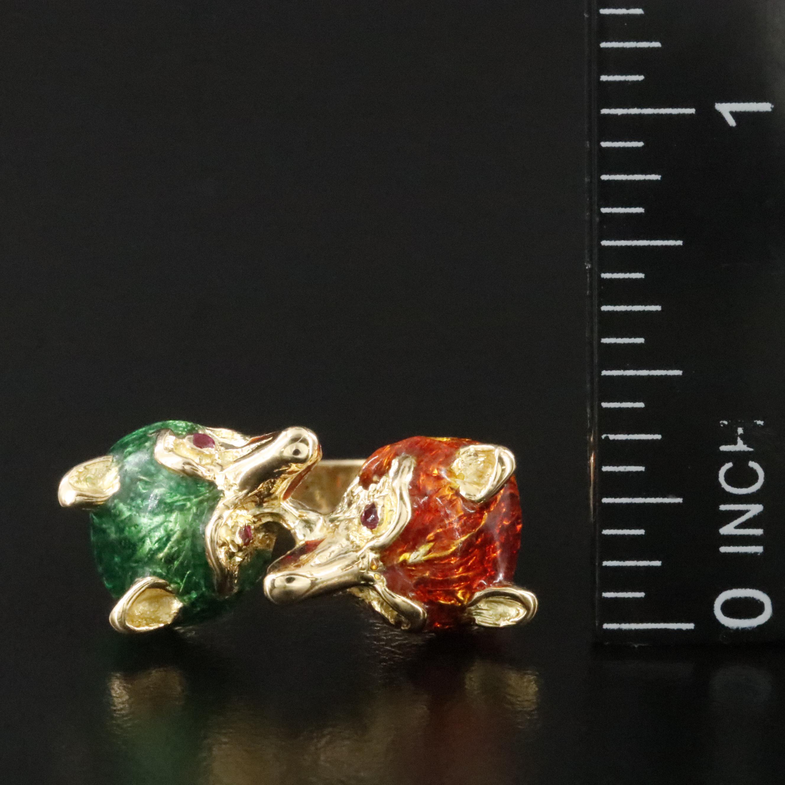 18K Enamel and Ruby Fox Bypass Ring