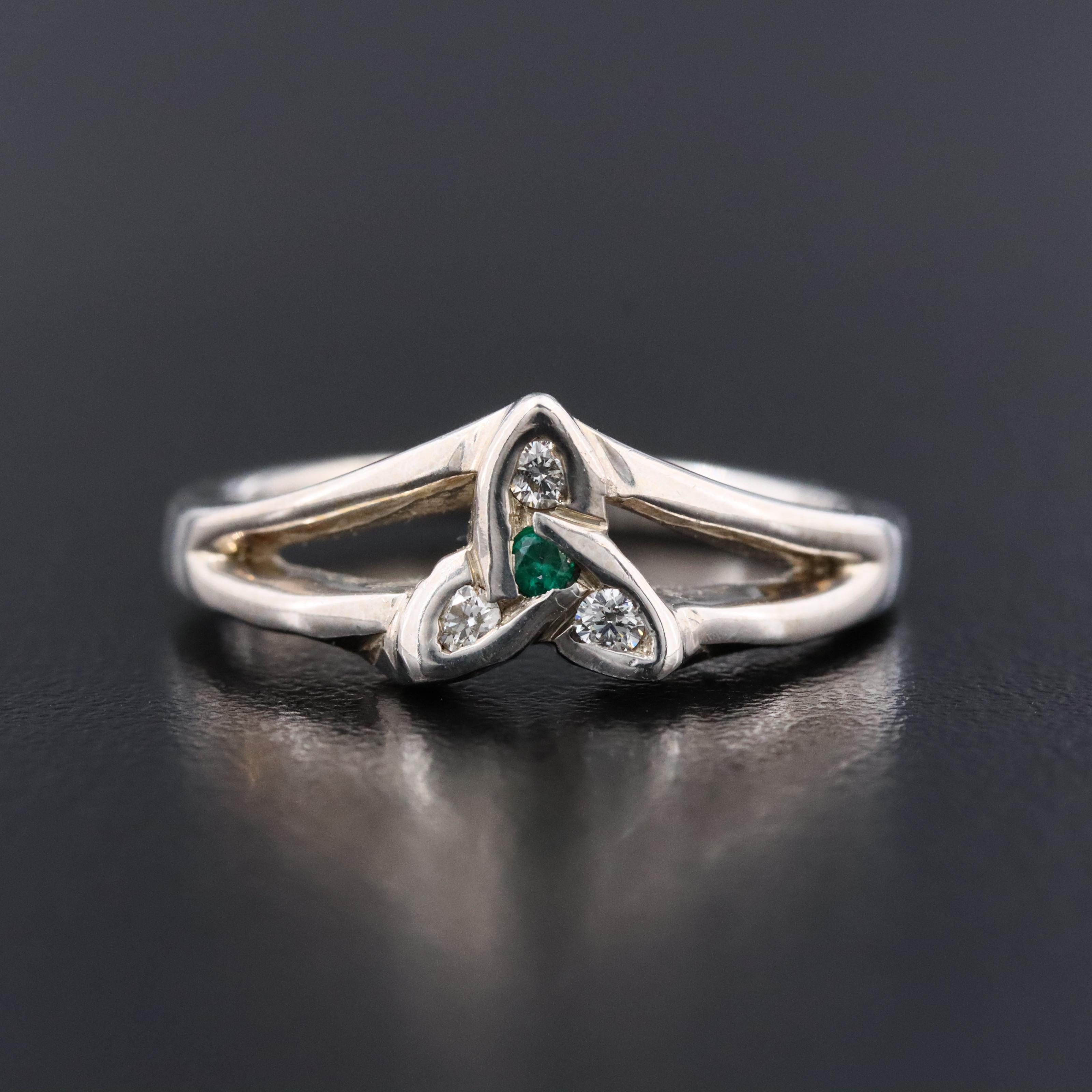 14K Diamond and Emerald Celtic Trinity Knot Ring