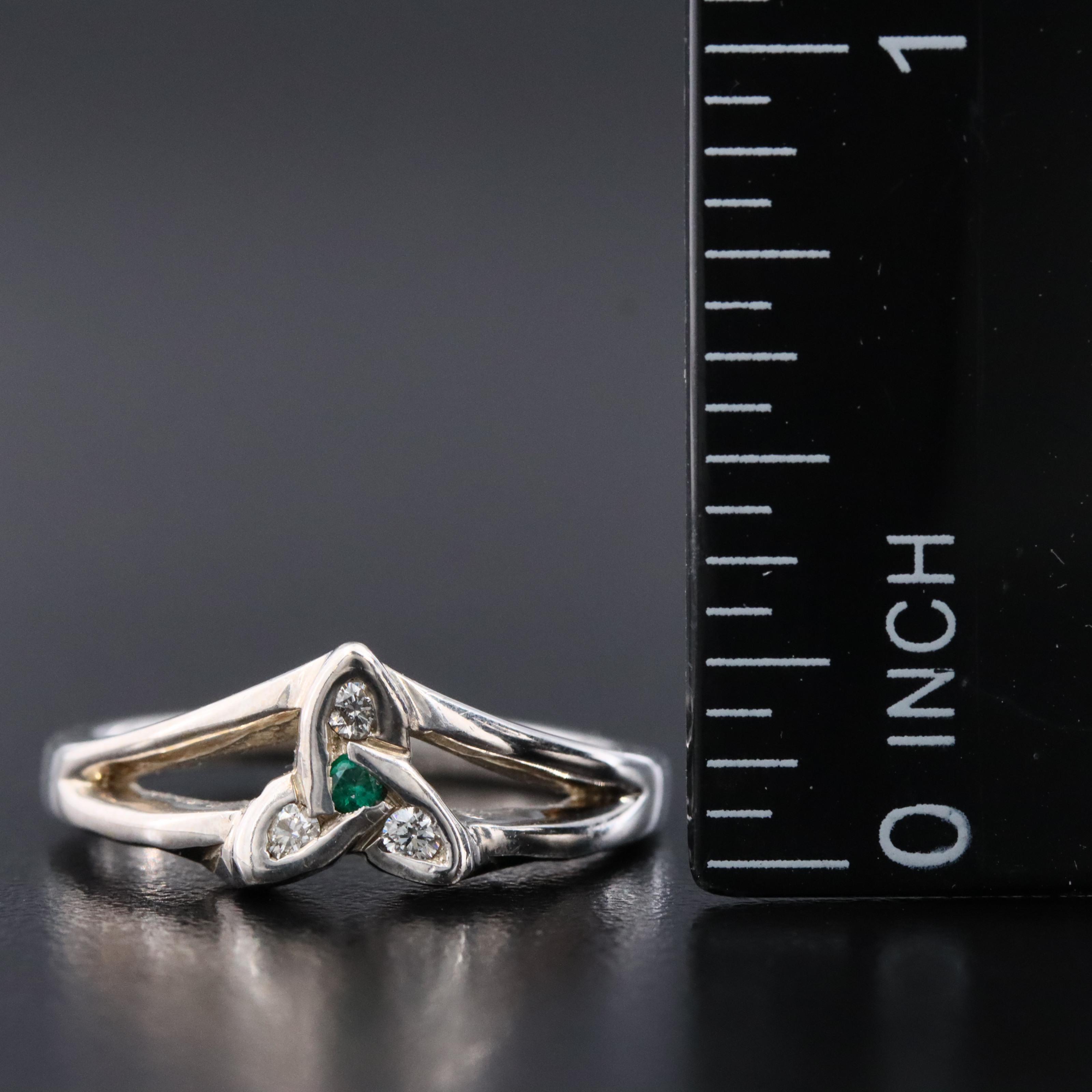 14K Diamond and Emerald Celtic Trinity Knot Ring