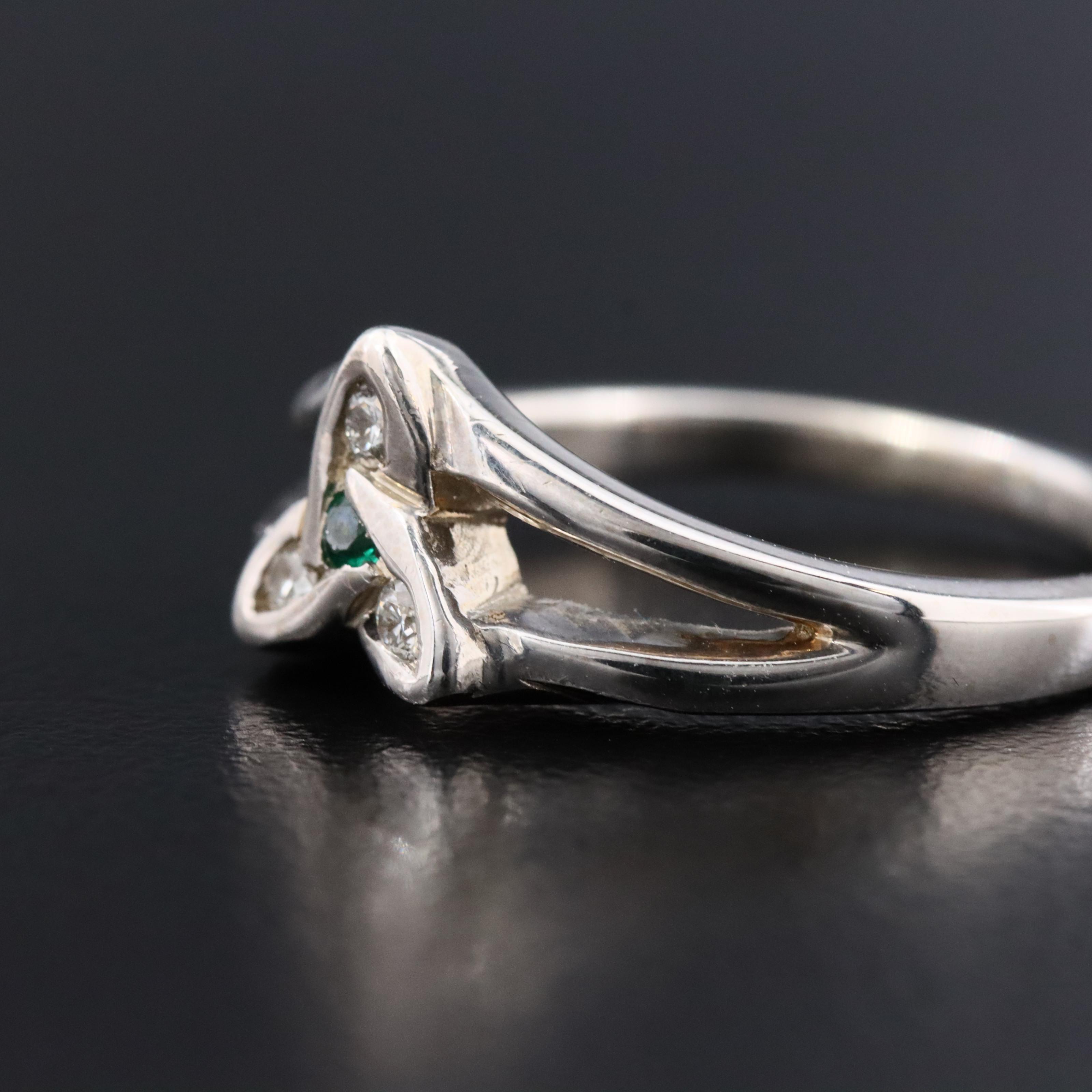 14K Diamond and Emerald Celtic Trinity Knot Ring