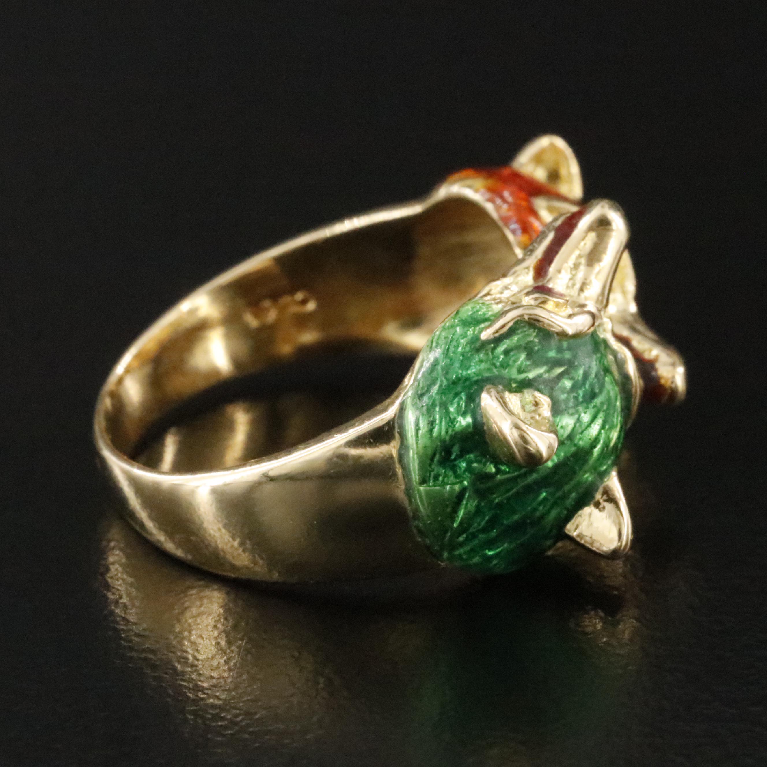 18K Enamel and Ruby Fox Bypass Ring