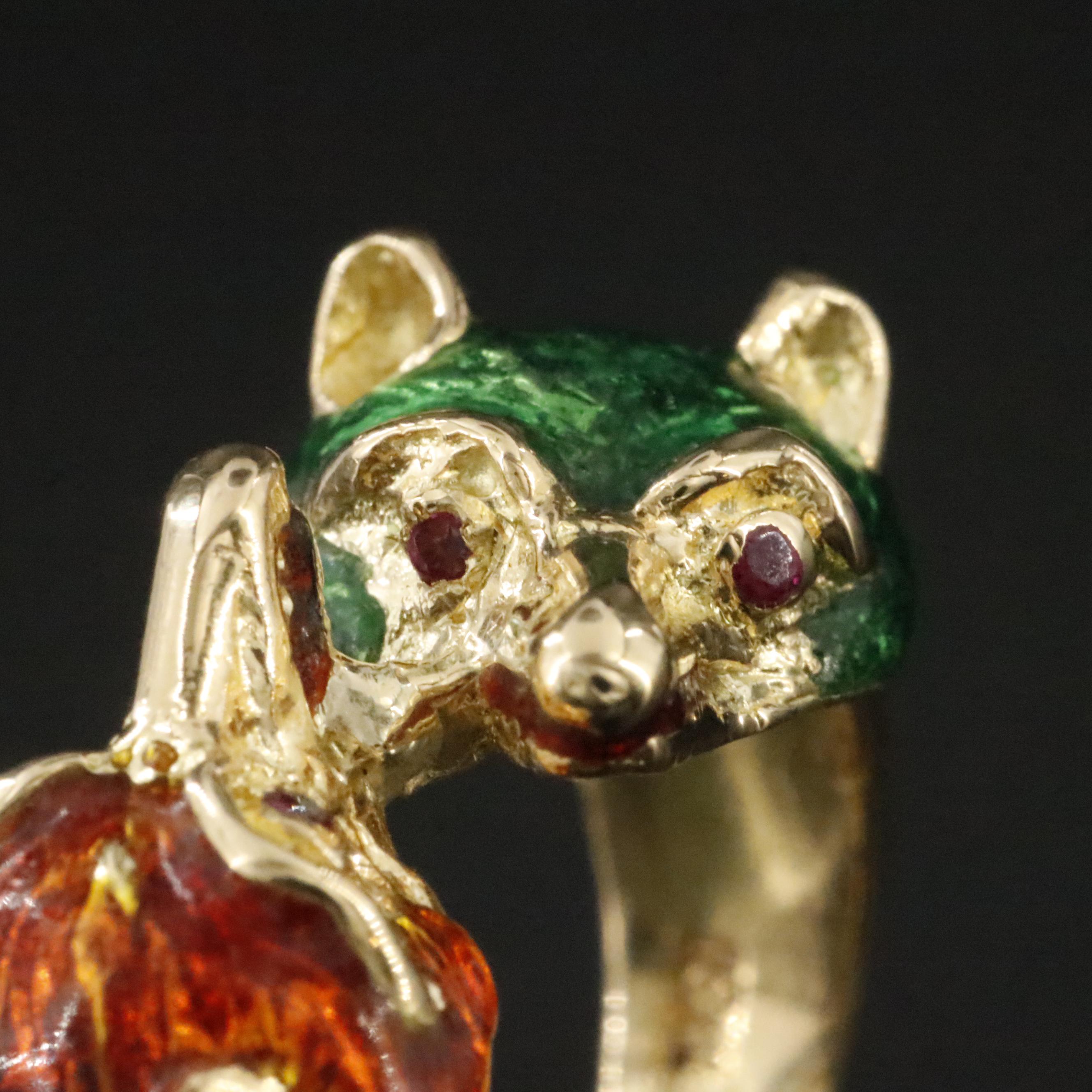18K Enamel and Ruby Fox Bypass Ring