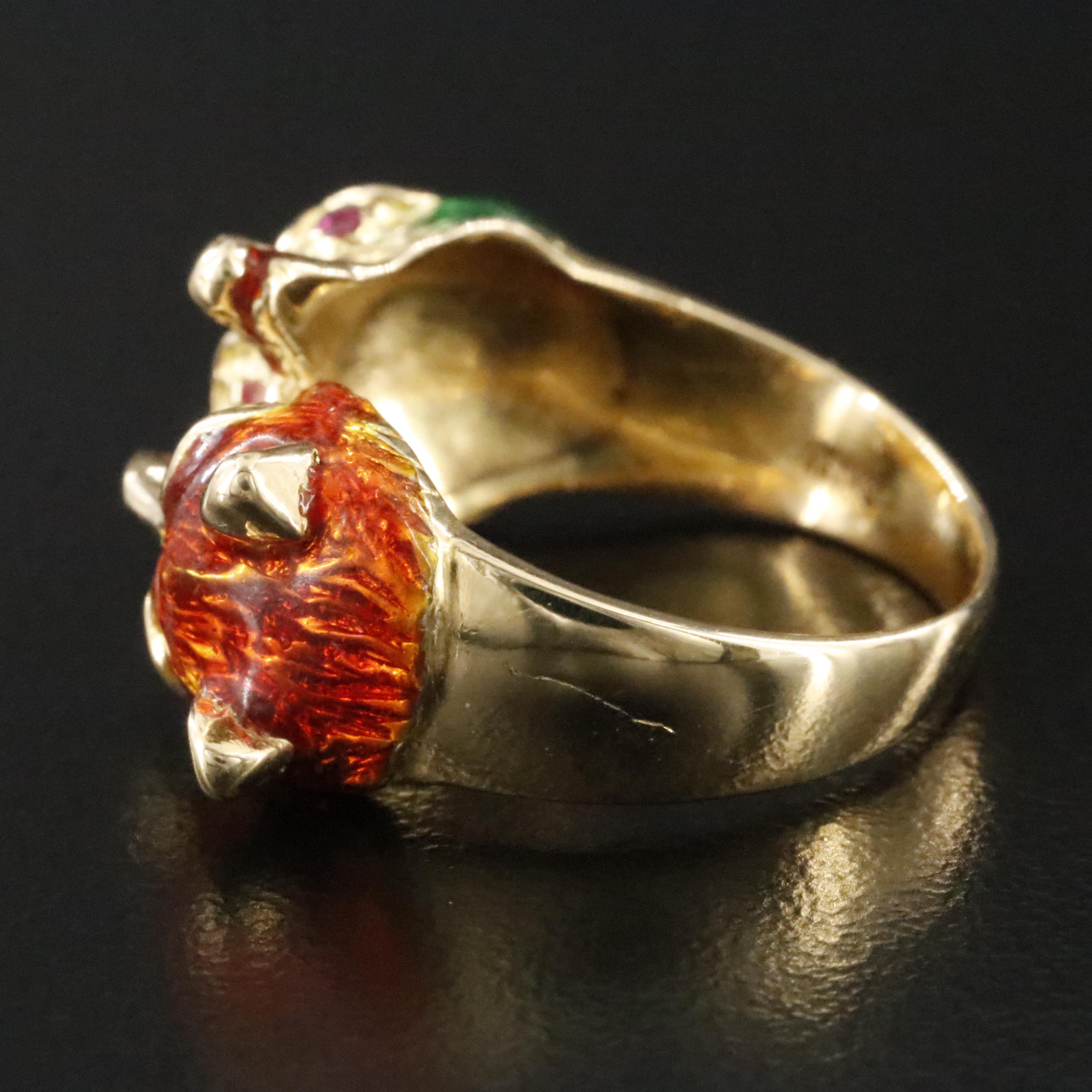 18K Enamel and Ruby Fox Bypass Ring