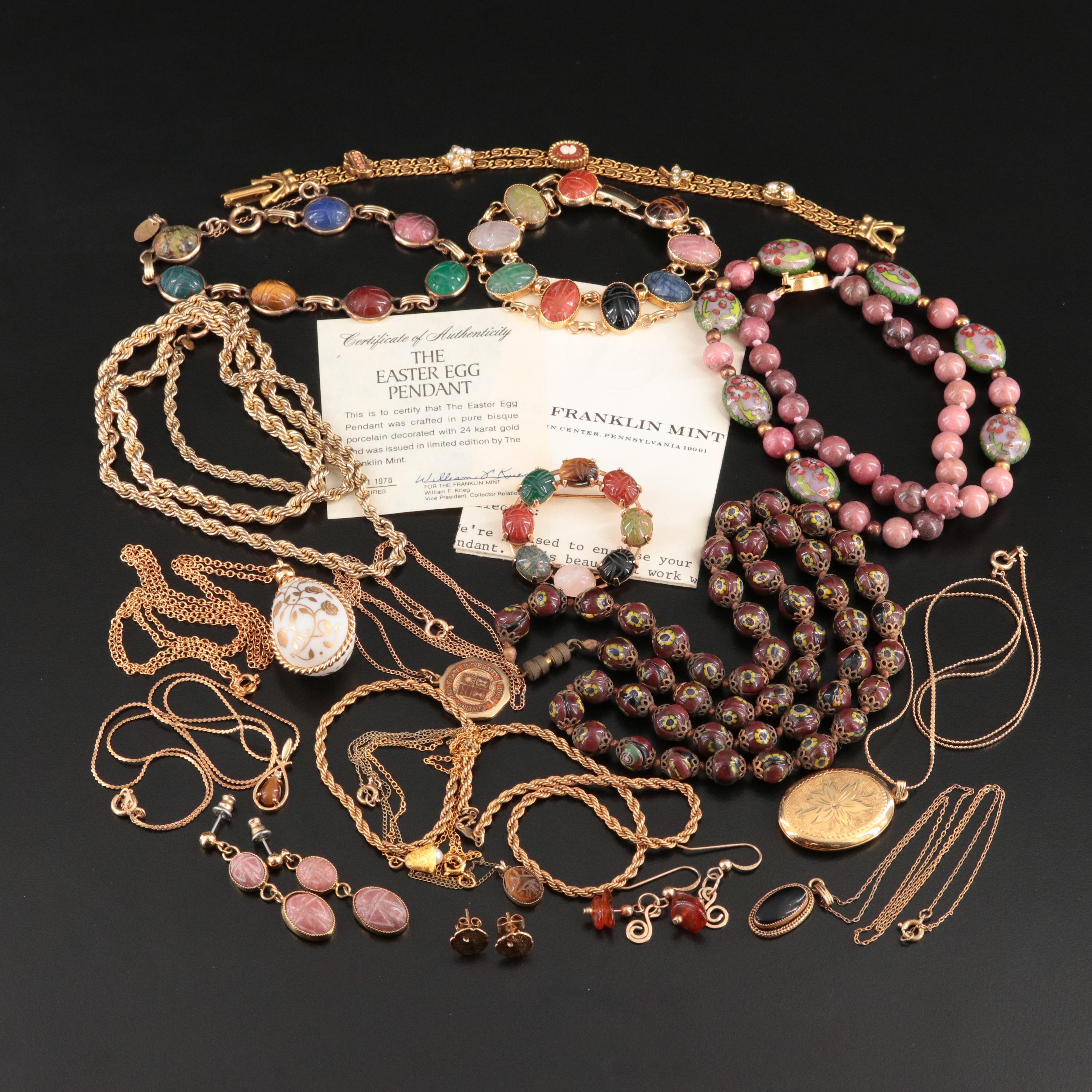 Vintage Jewelry Collection Featuring Burt Cassell Gold-Filled Scarab Bracelet