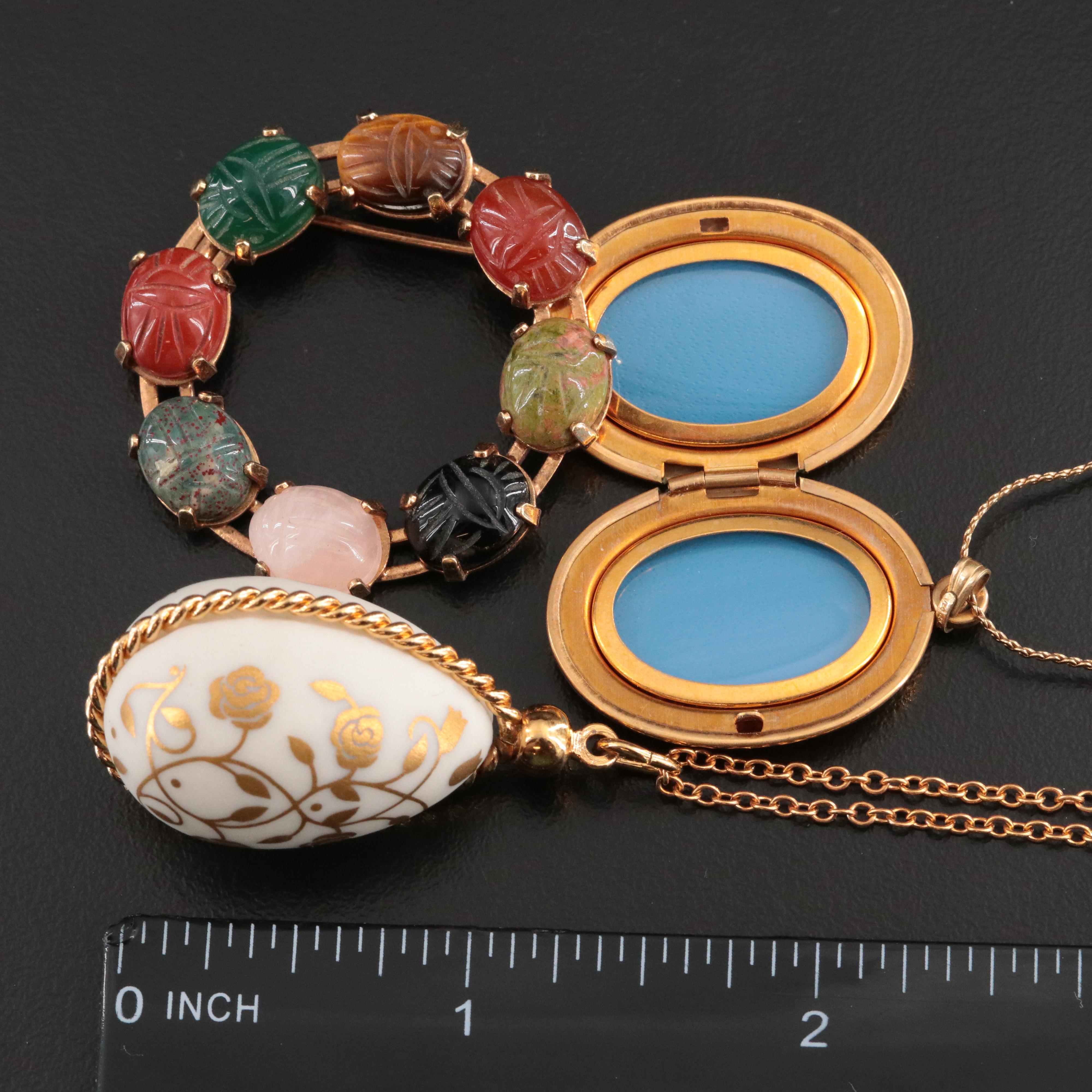 Vintage Jewelry Collection Featuring Burt Cassell Gold-Filled Scarab Bracelet