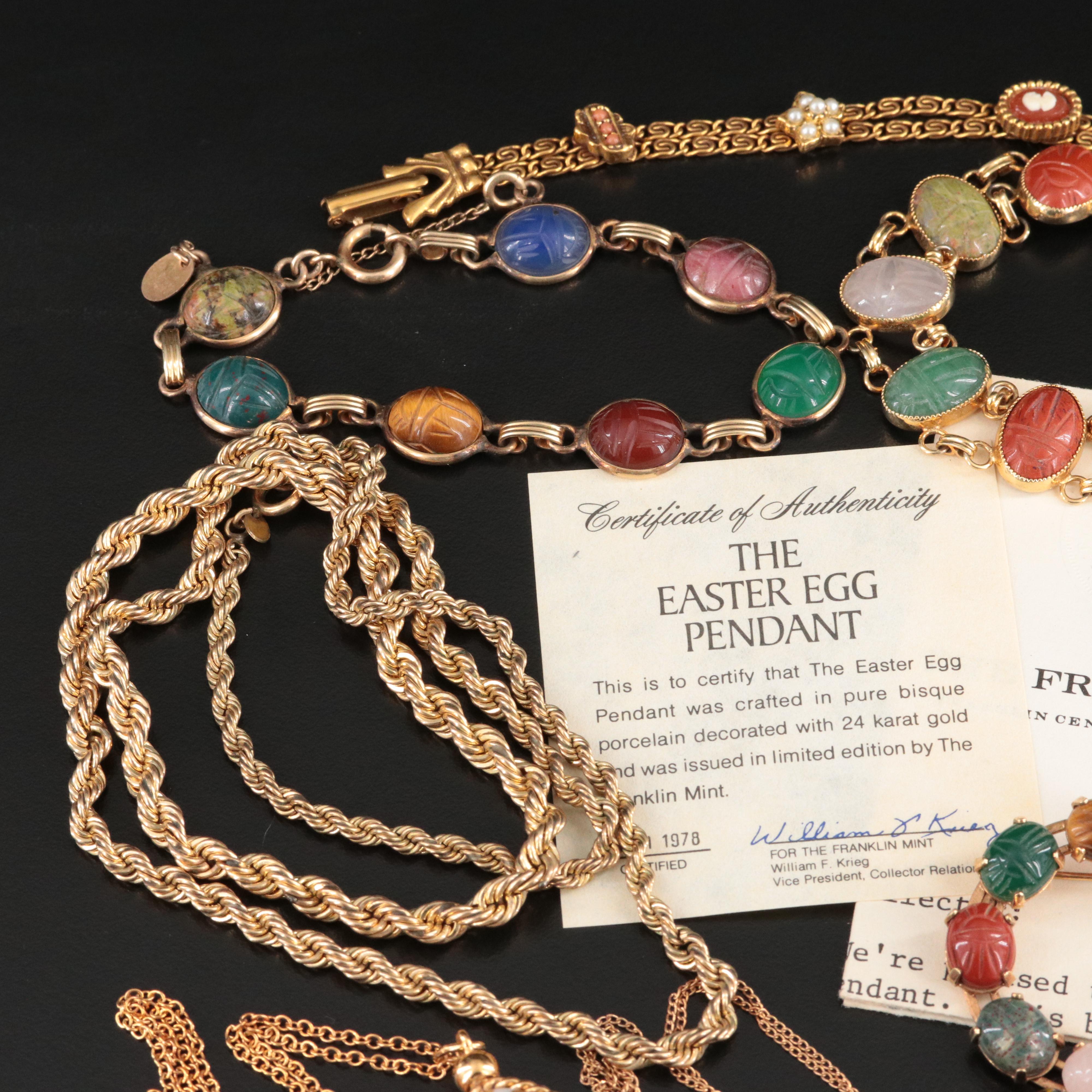 Vintage Jewelry Collection Featuring Burt Cassell Gold-Filled Scarab Bracelet