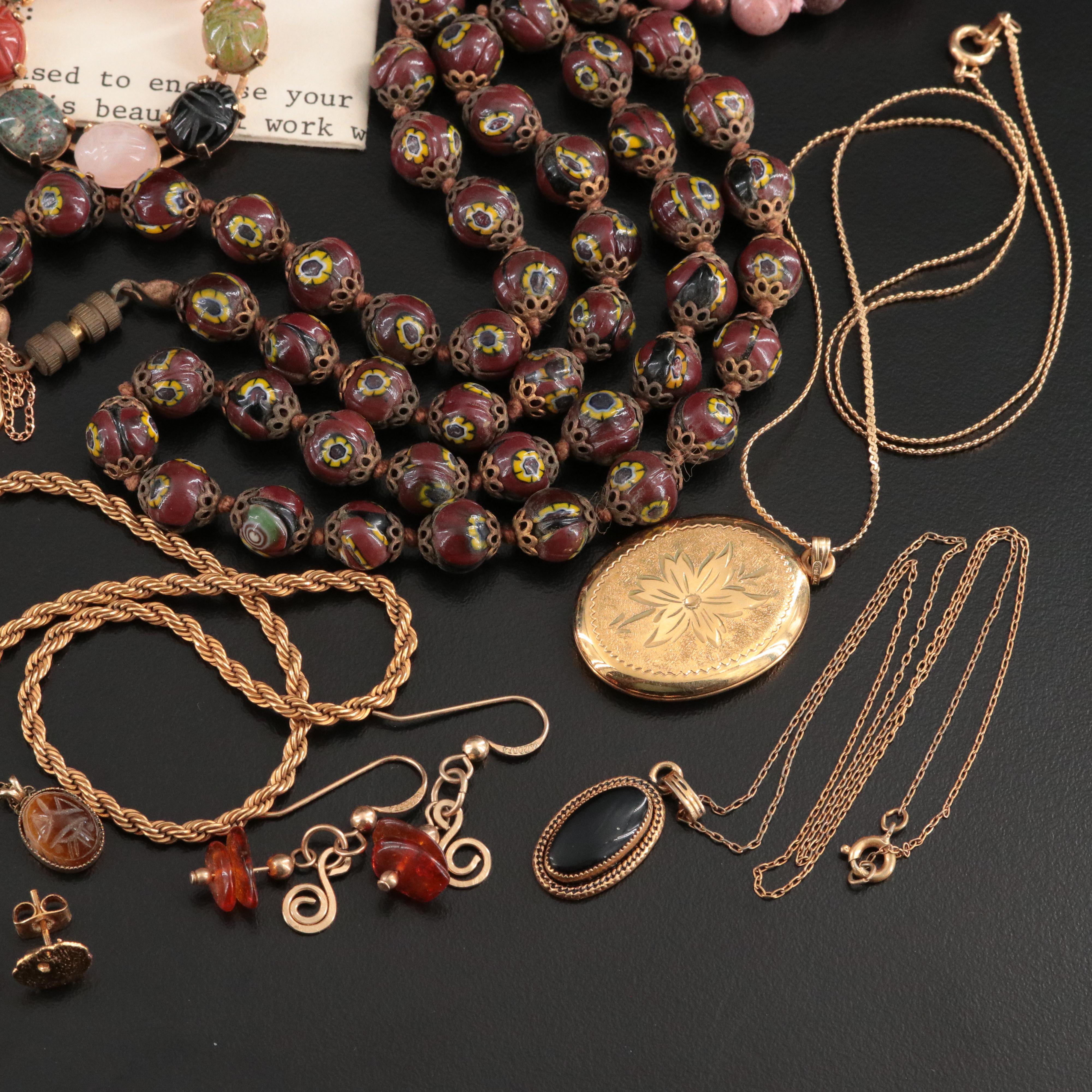 Vintage Jewelry Collection Featuring Burt Cassell Gold-Filled Scarab Bracelet