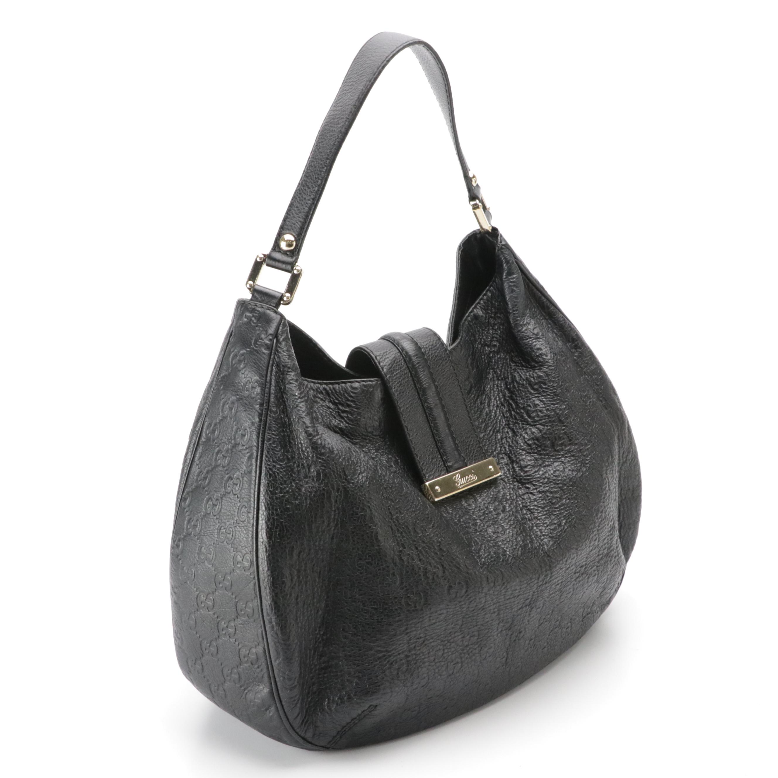 Gucci Black Guccissima Grain Leather New Ladies Web Hobo Bag
