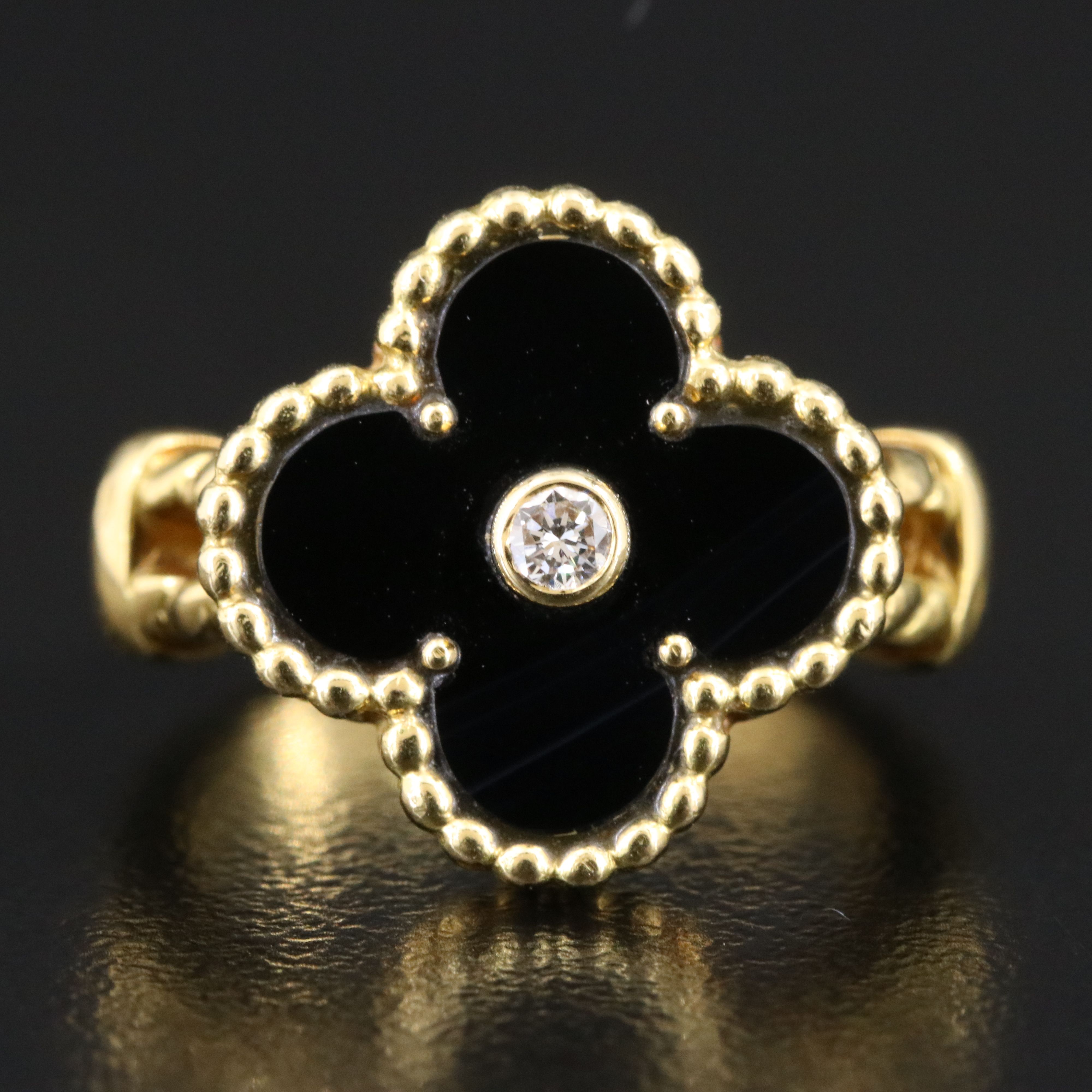 Van Cleef & Arpels Vintage Alhambra 18K Black Onyx and Diamond Ring