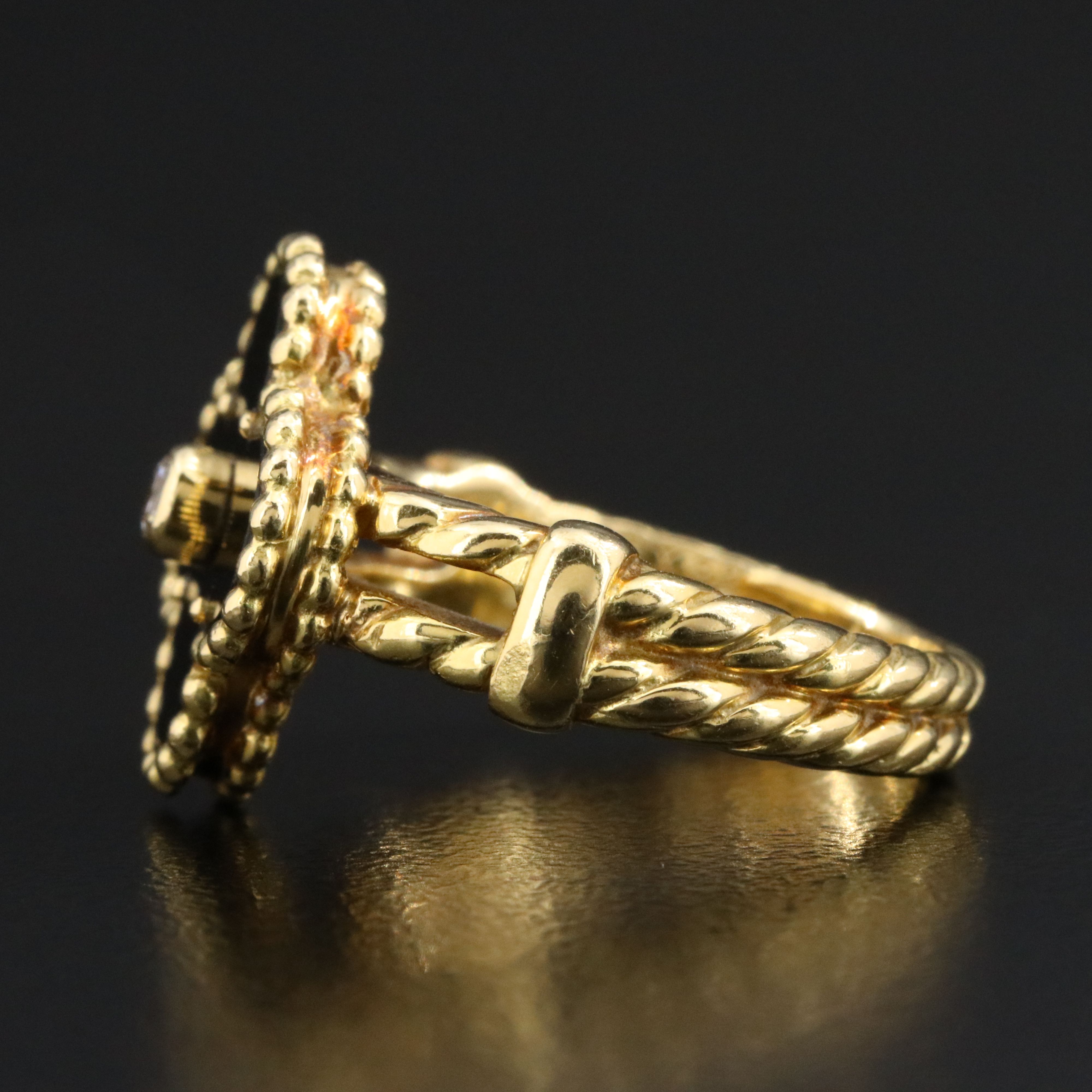 Van Cleef & Arpels Vintage Alhambra 18K Black Onyx and Diamond Ring