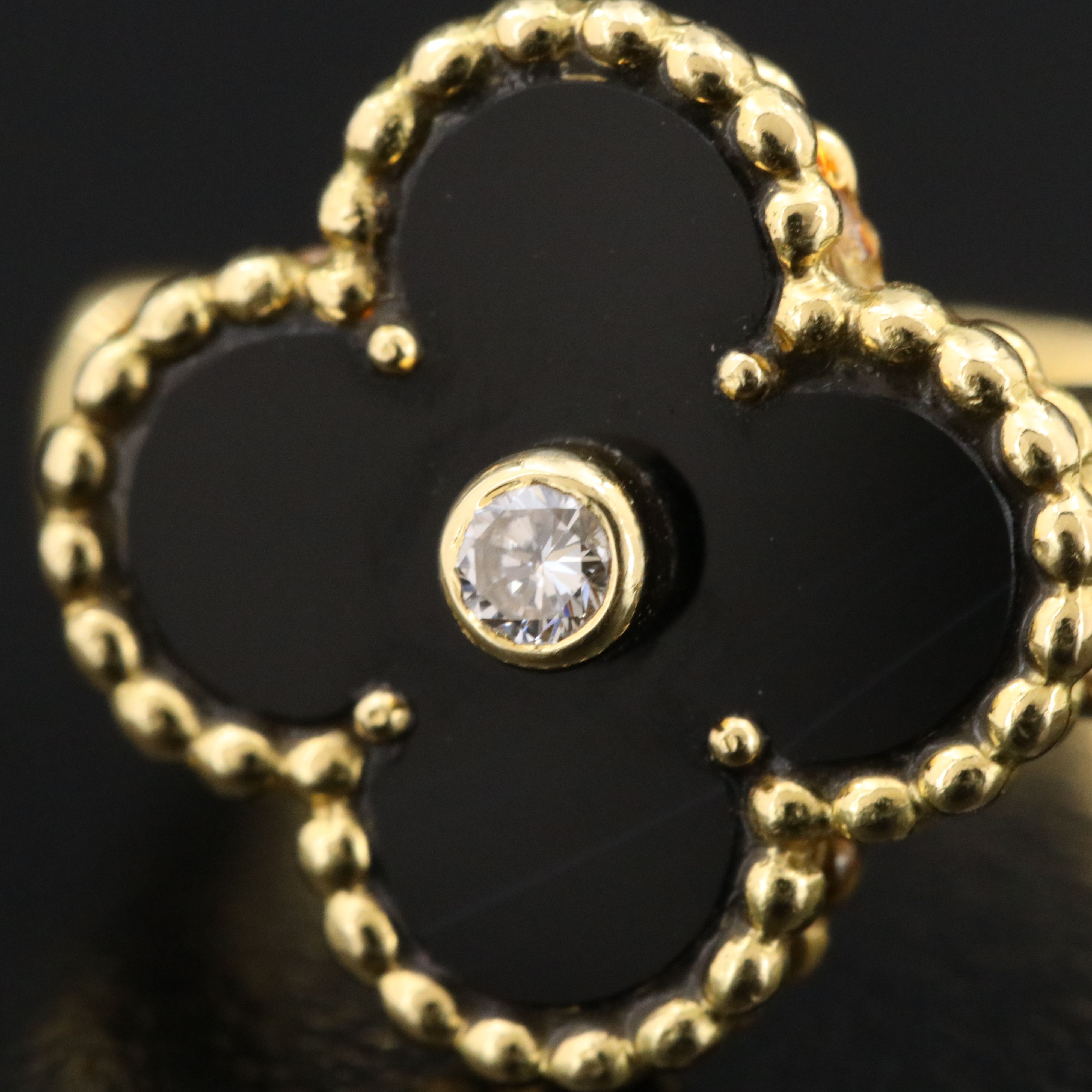 Van Cleef & Arpels Vintage Alhambra 18K Black Onyx and Diamond Ring