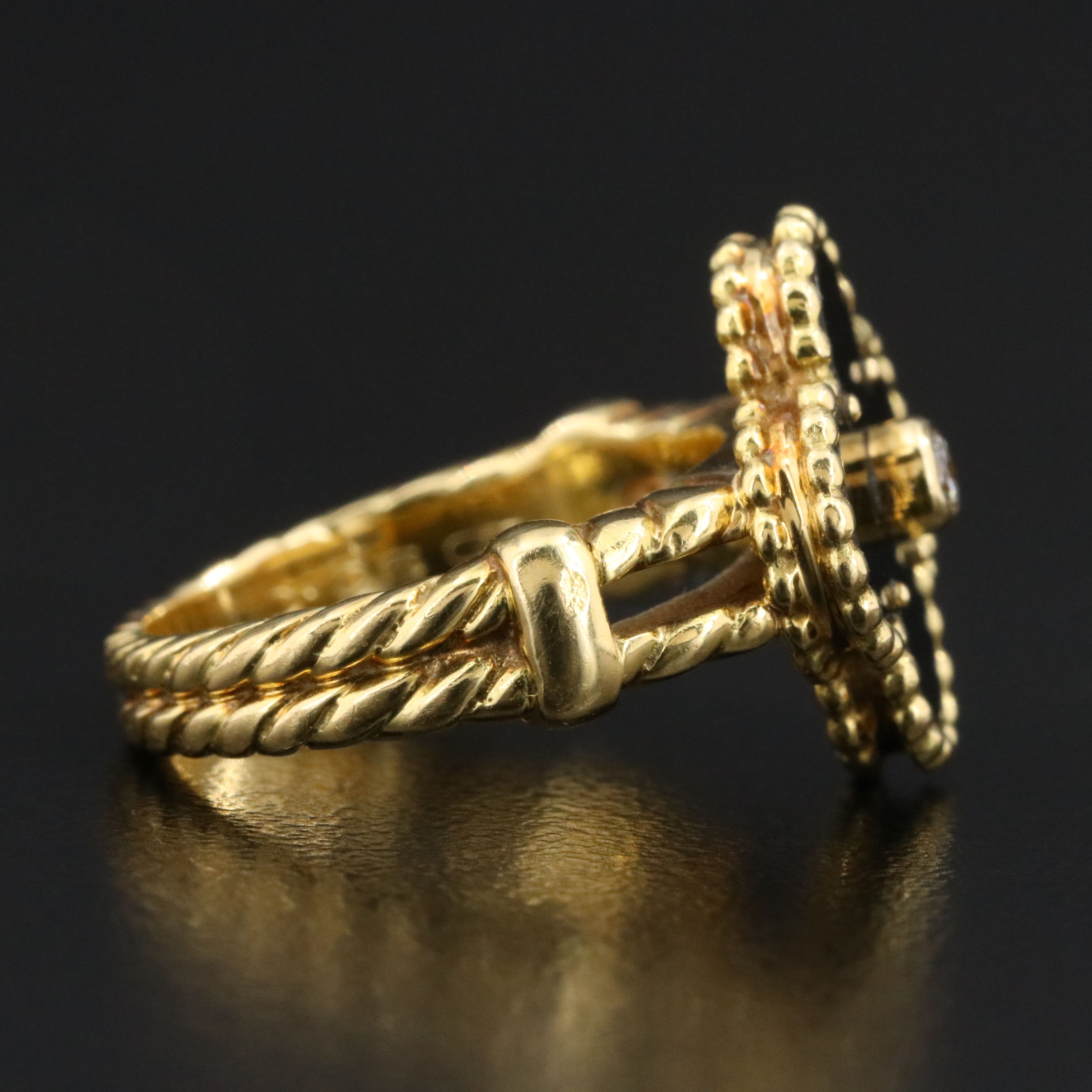 Van Cleef & Arpels Vintage Alhambra 18K Black Onyx and Diamond Ring