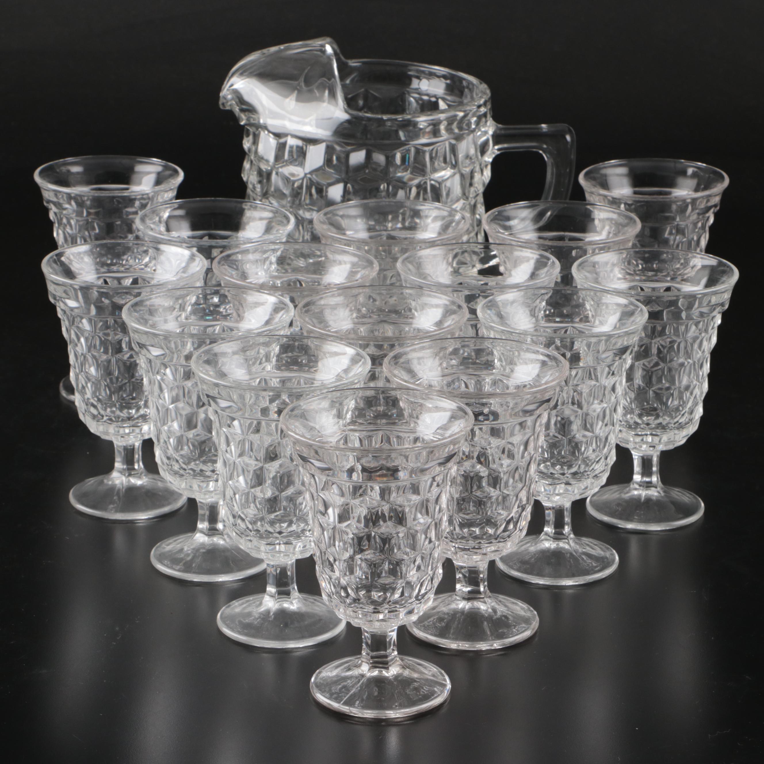 Fostoria "American Clear" Glass Low Water Goblets and Pitcher, 20th C.