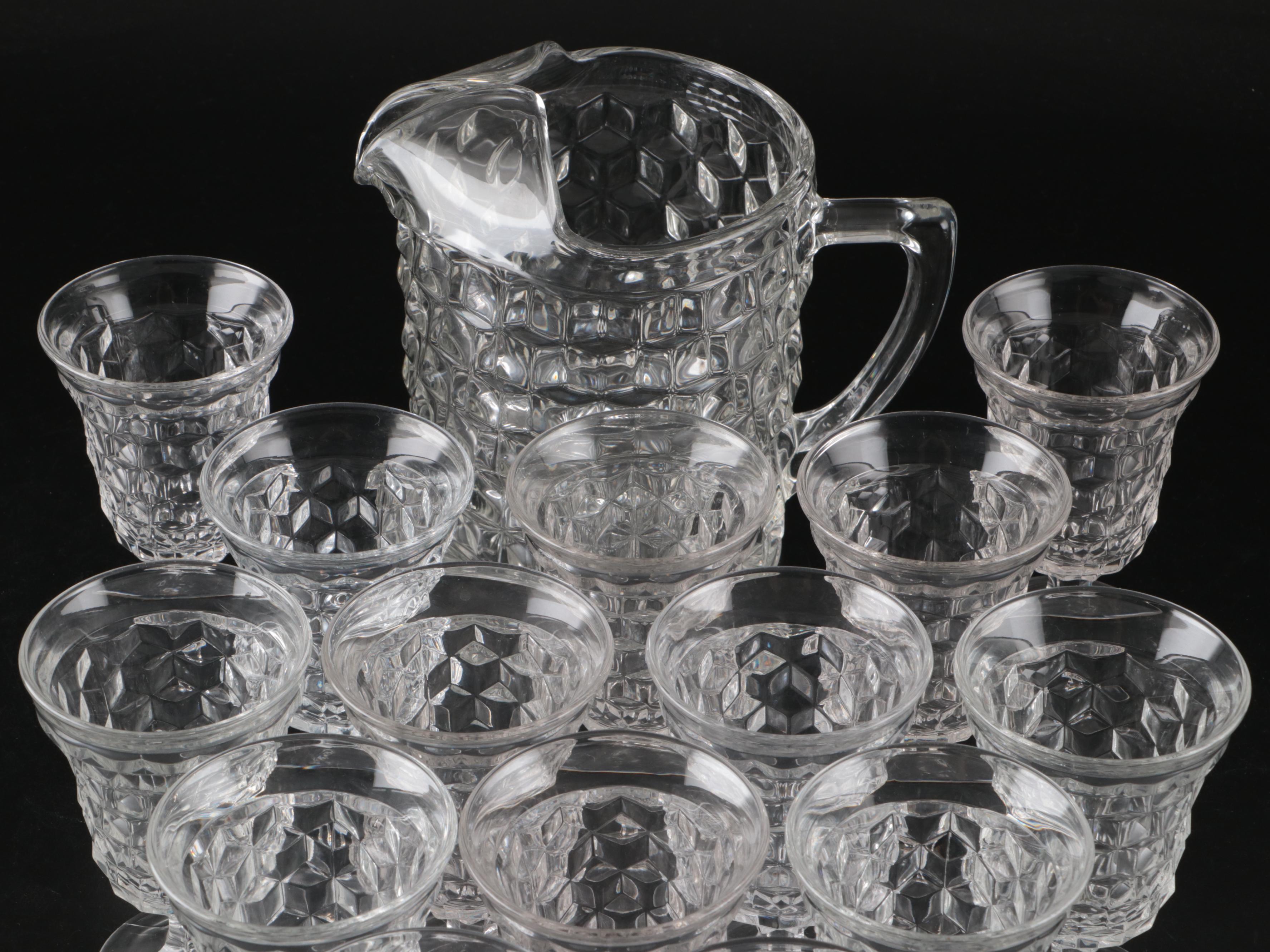 Fostoria "American Clear" Glass Low Water Goblets and Pitcher, 20th C.