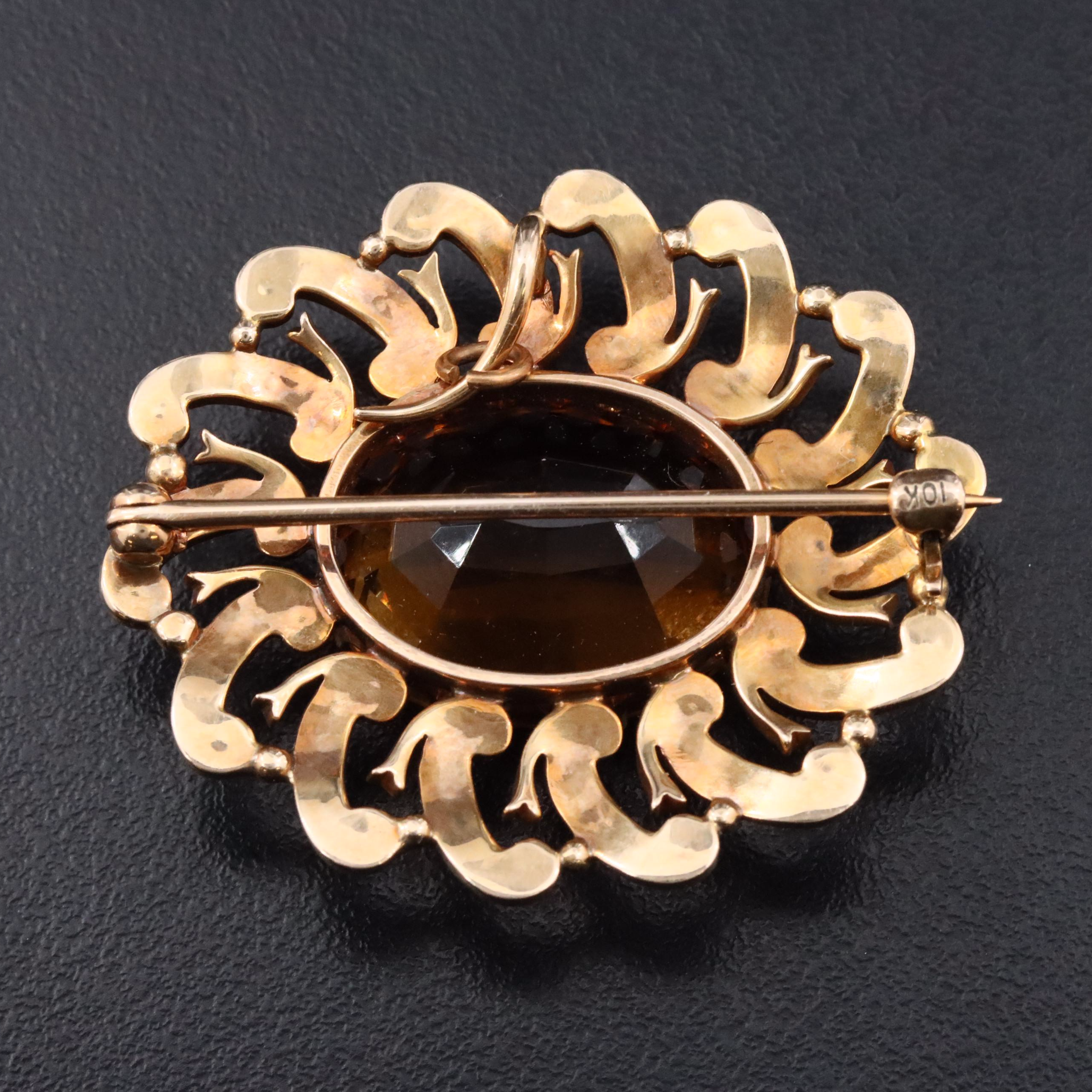 Early 1900s 10K 14.50 CT Citrine and Seed Pearl Converter Brooch
