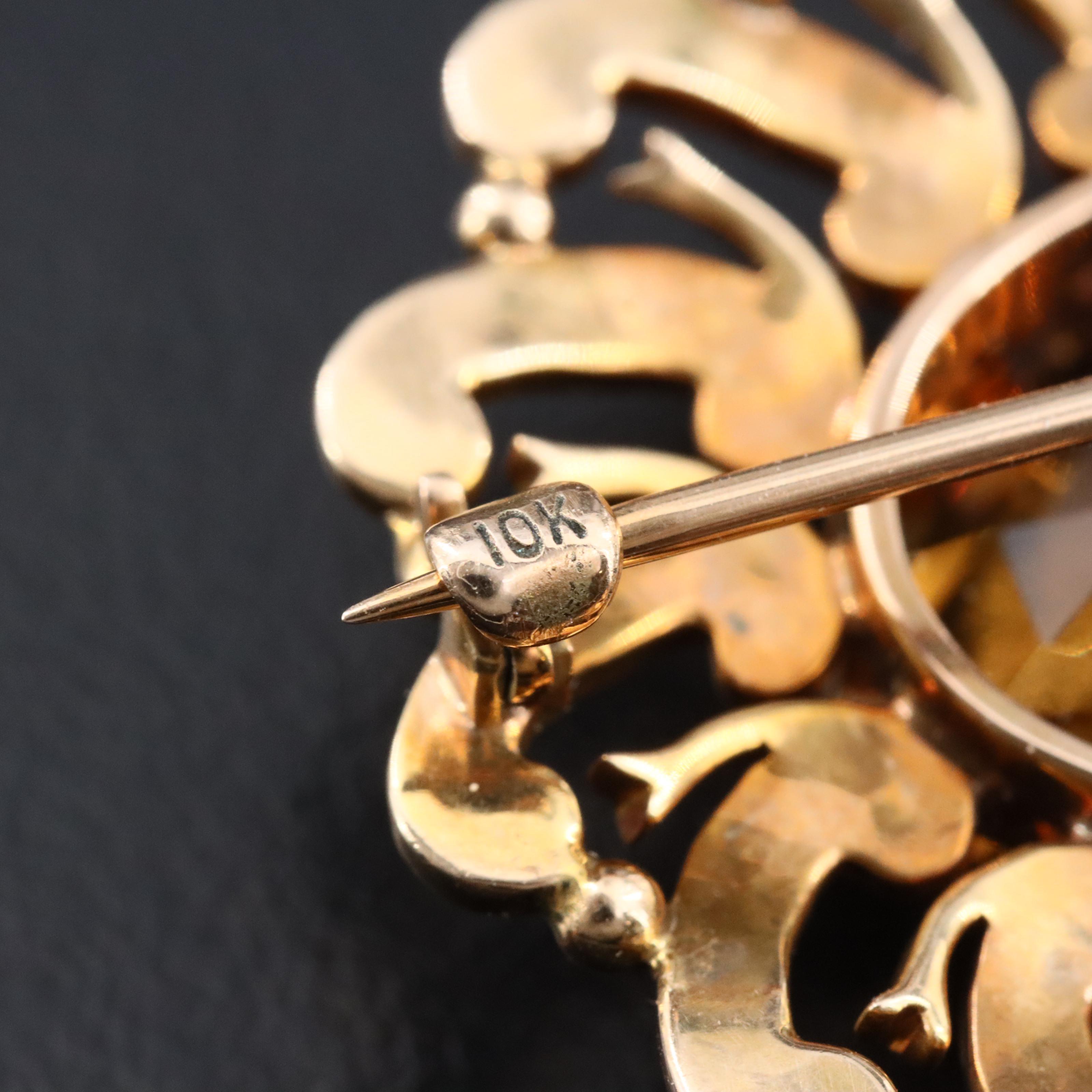 Early 1900s 10K 14.50 CT Citrine and Seed Pearl Converter Brooch