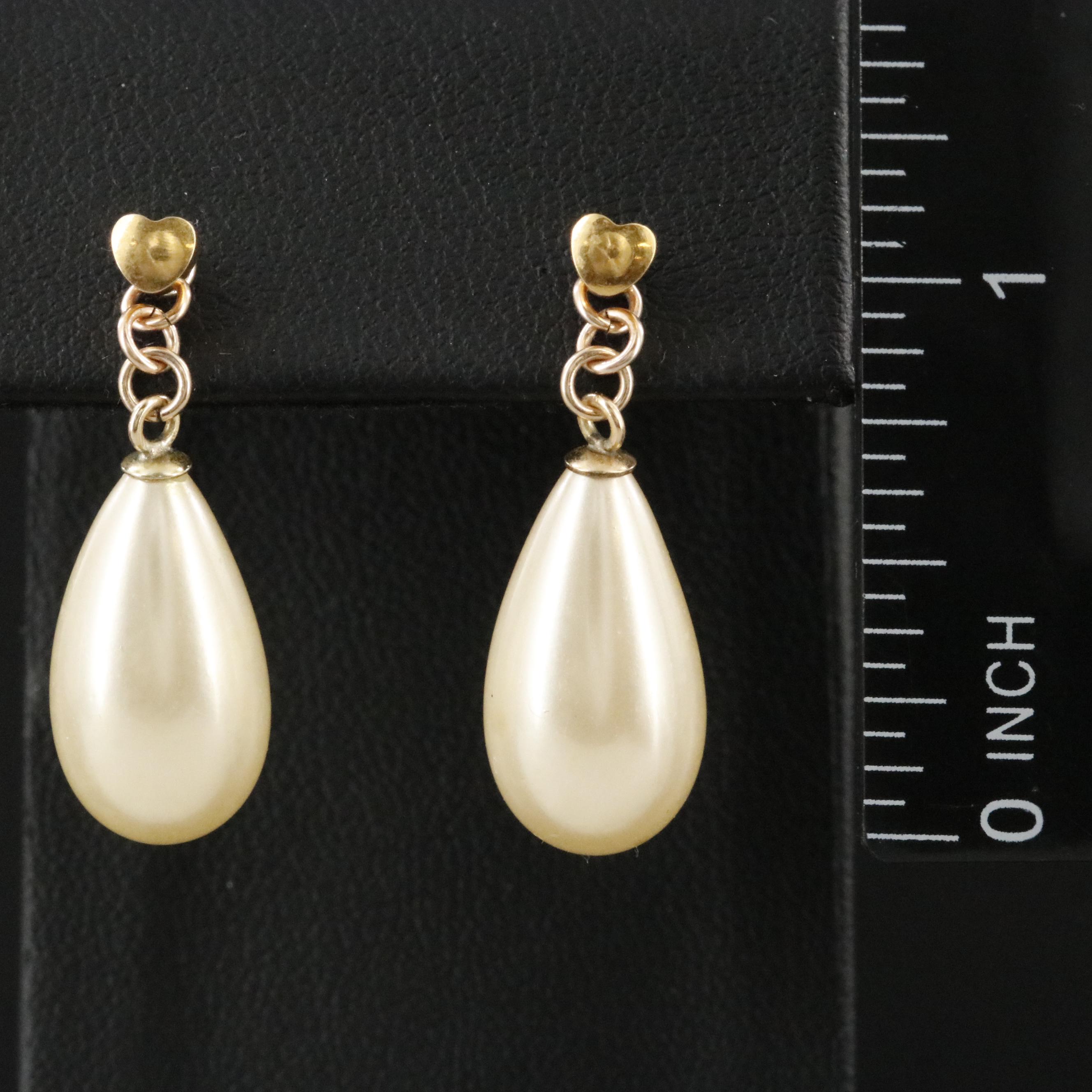 Heart Stud Earrings with Faux Pearl Enhancers