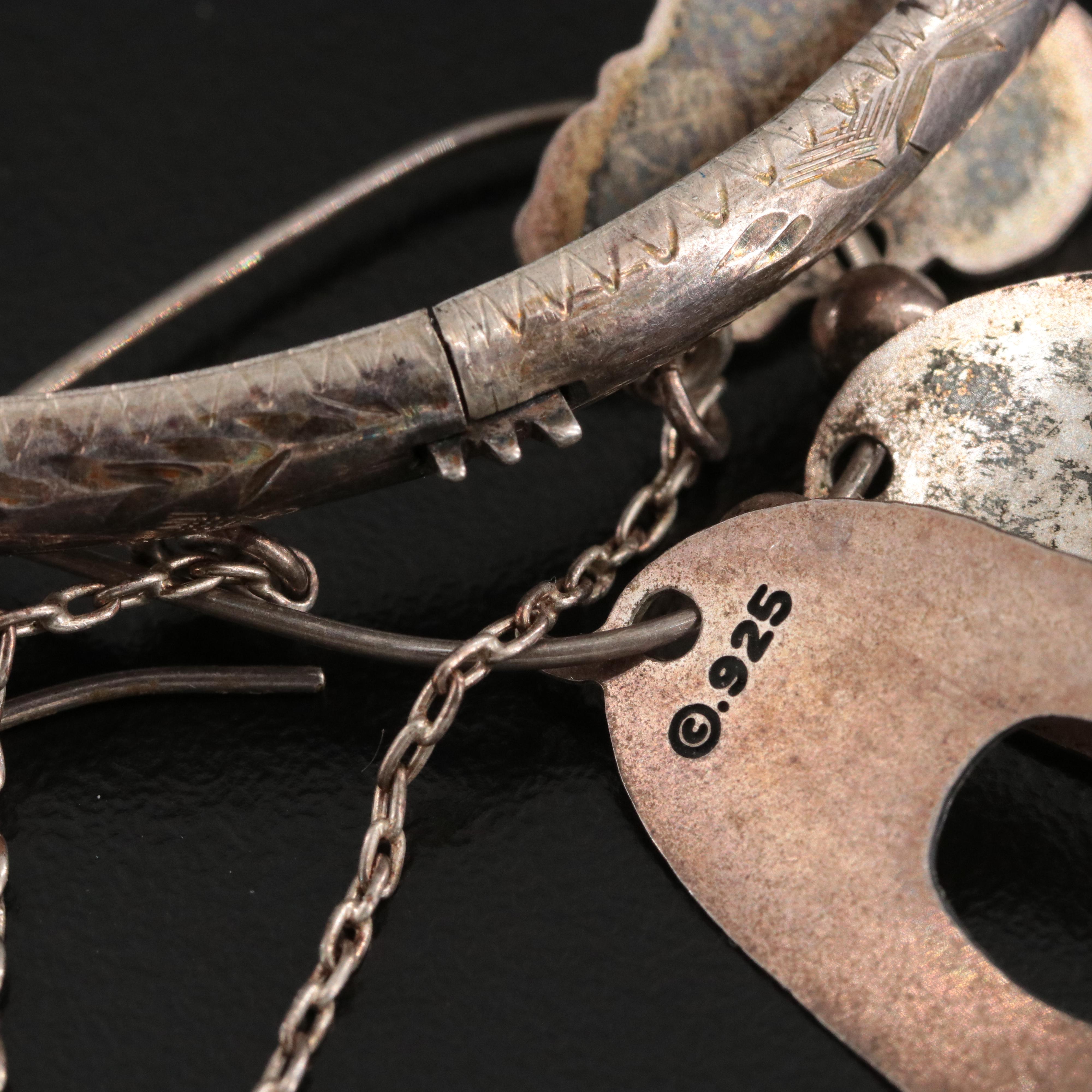 Sterling Bracelet and Earrings Collection Including Amber and Black Onyx