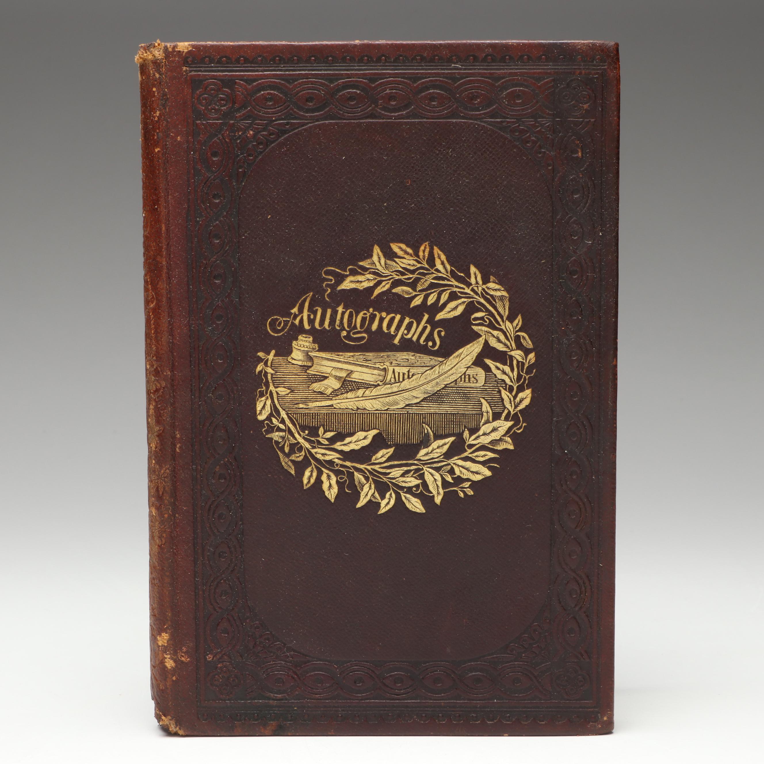 Victorian Embossed Leather Autograph Book, Mid-19th Century