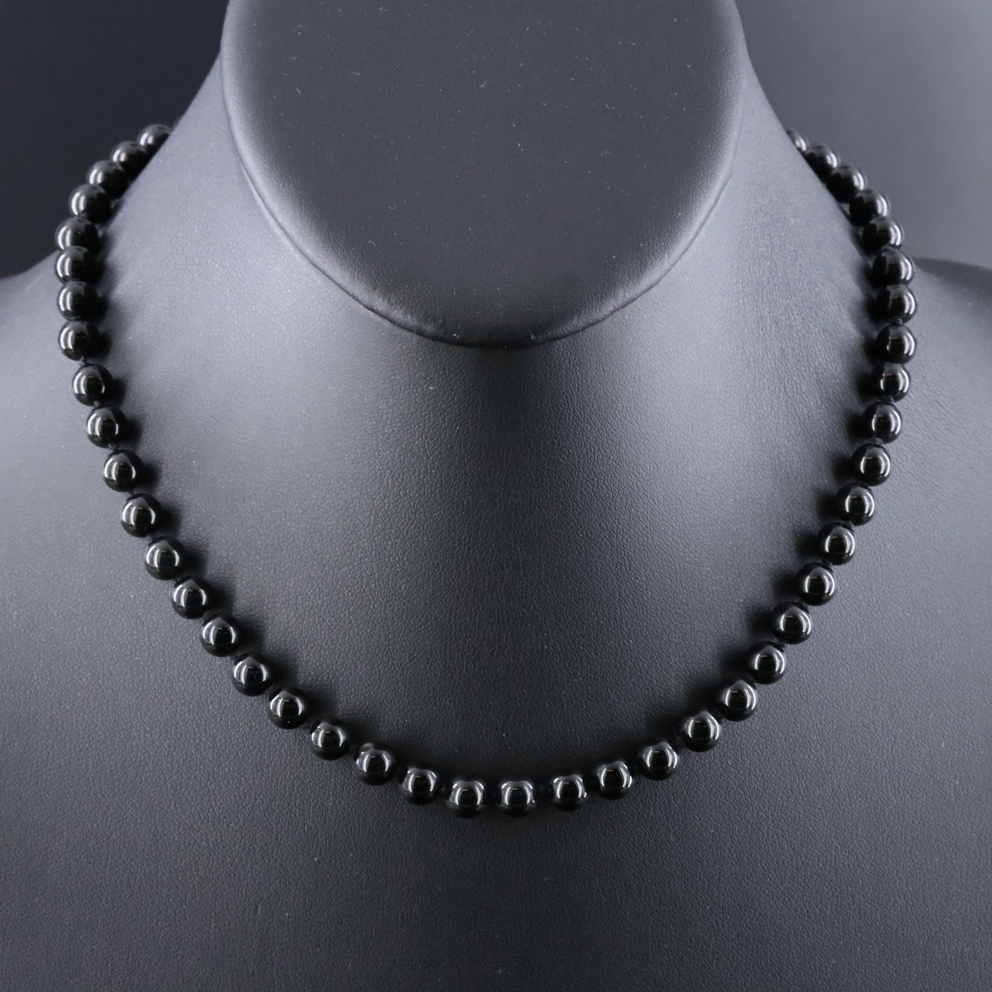 Black Onyx Beaded Necklace with 14K Clasp