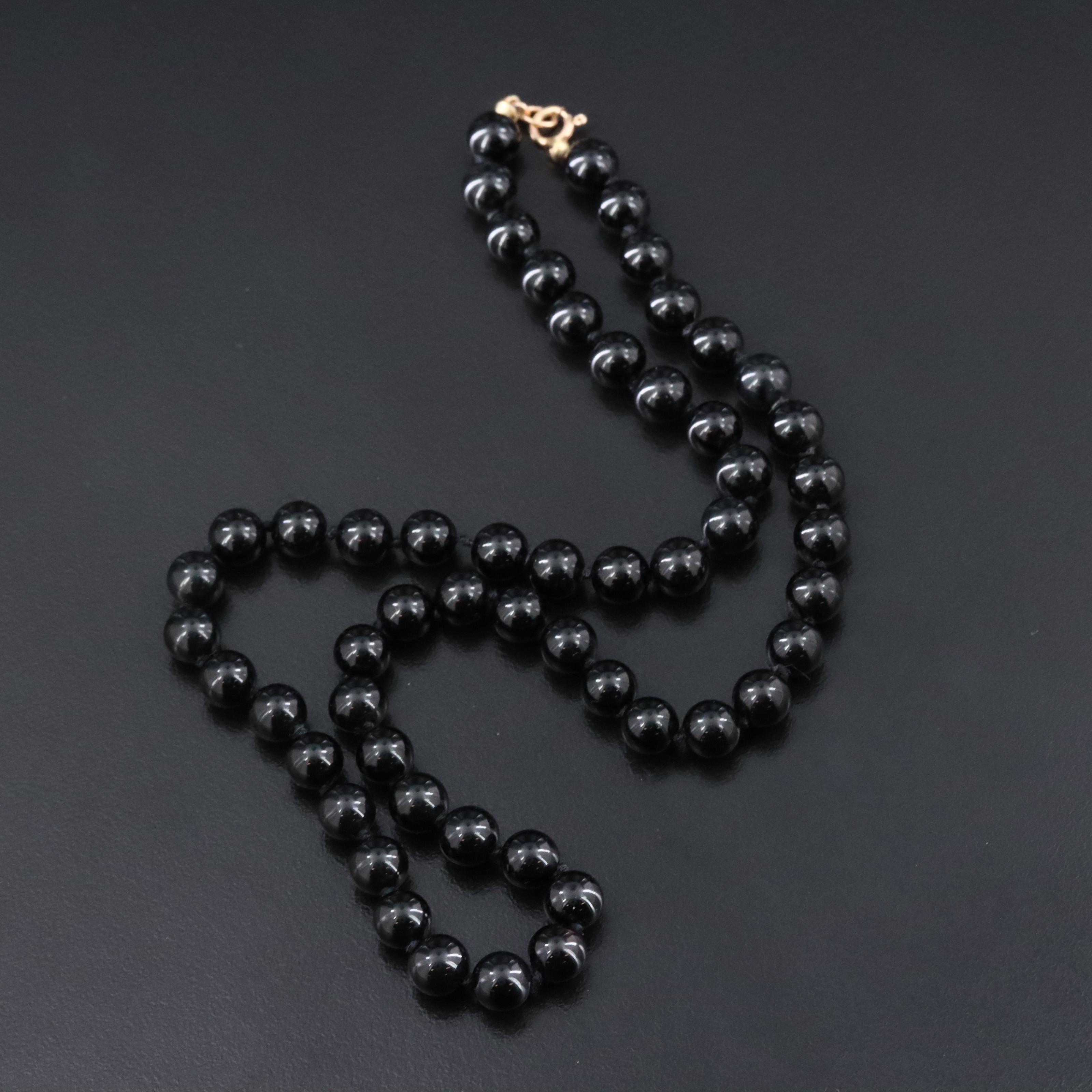 Black Onyx Beaded Necklace with 14K Clasp