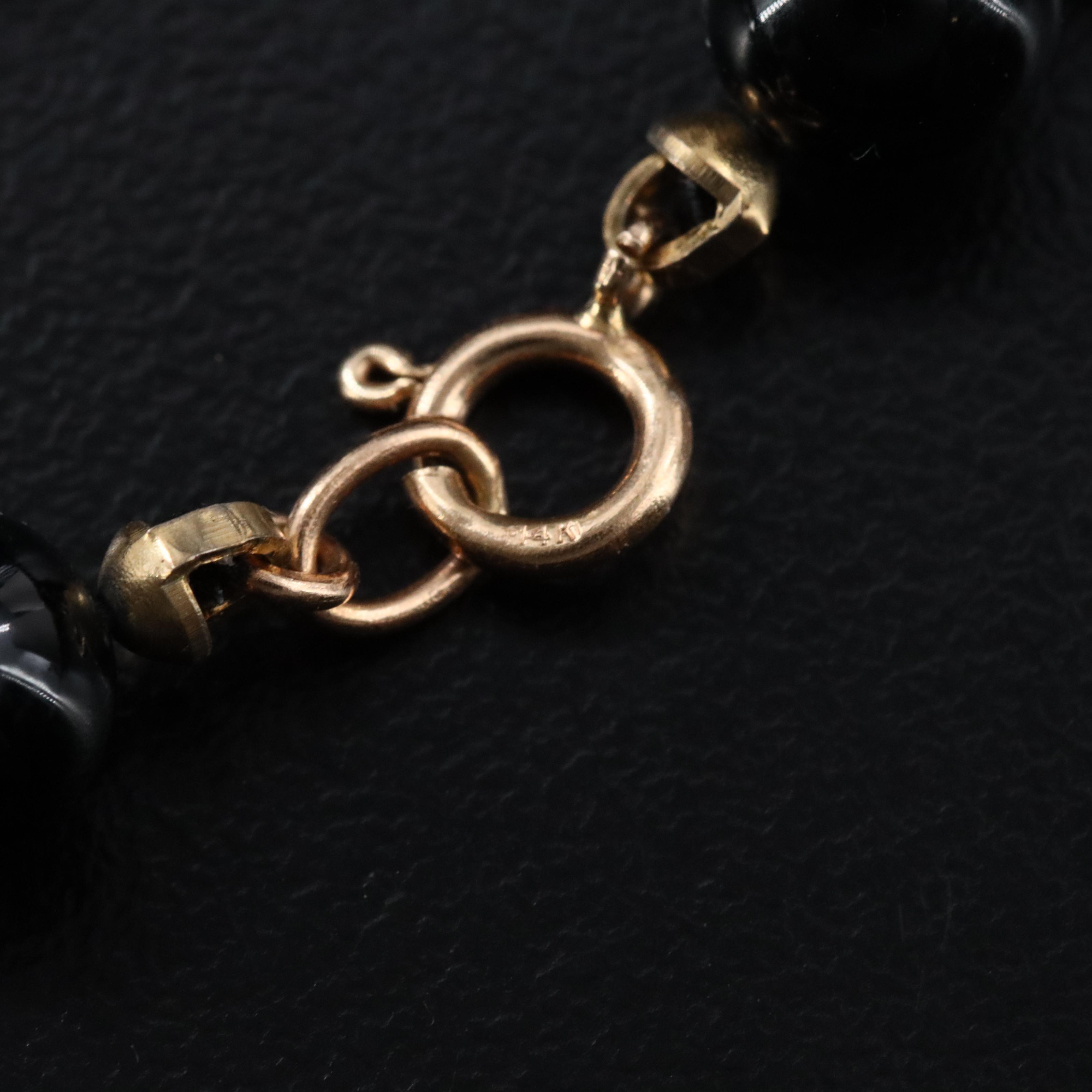 Black Onyx Beaded Necklace with 14K Clasp