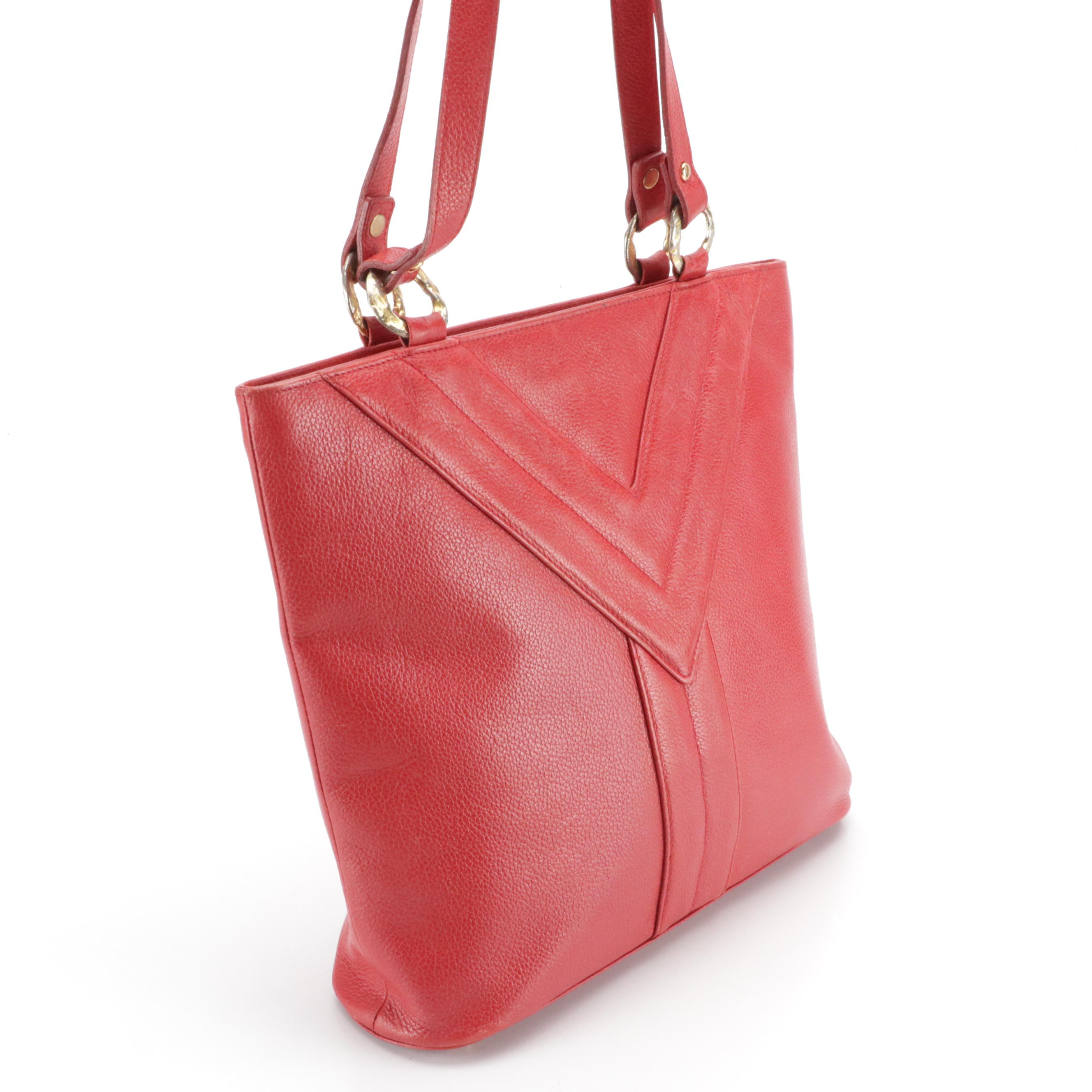 Yves Saint Laurent Y Red Grain Leather Shoulder Bag